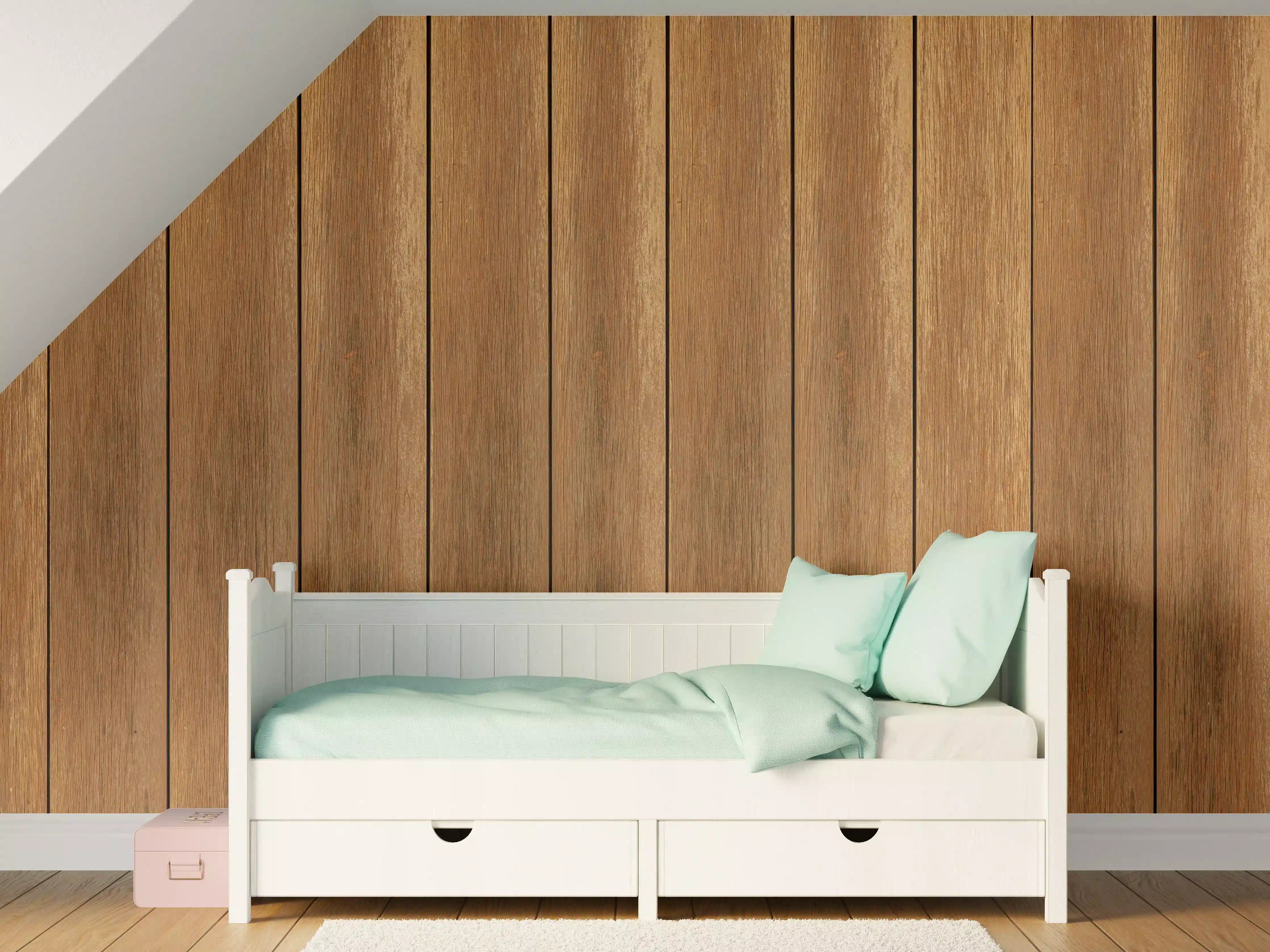 Kinderzimmer Wandgestaltung - Warmes Holzpaneel mit natürlicher Maserung