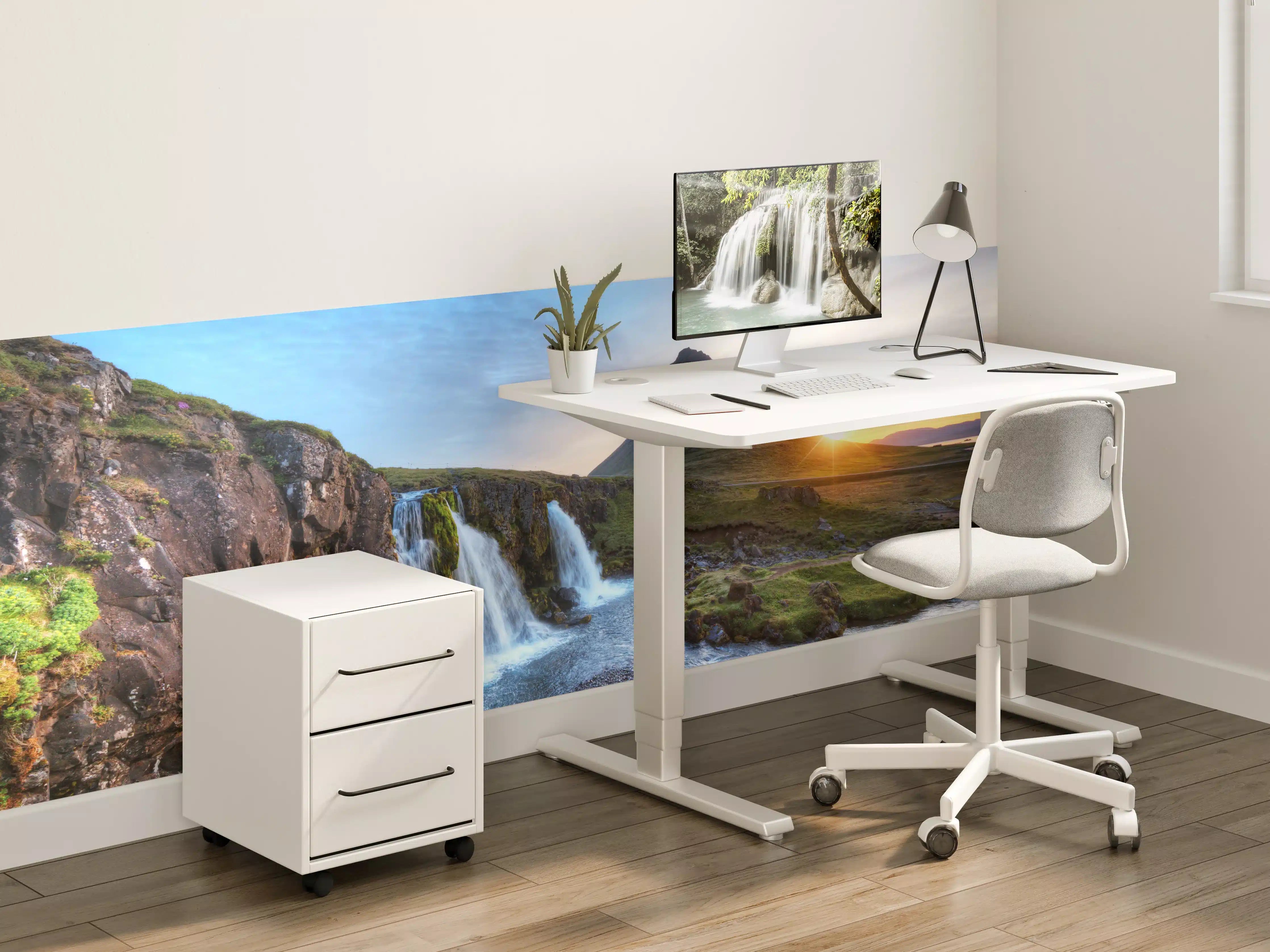 Kinderzimmer Wandgestaltung - Wasserfall bei Sonnenuntergang