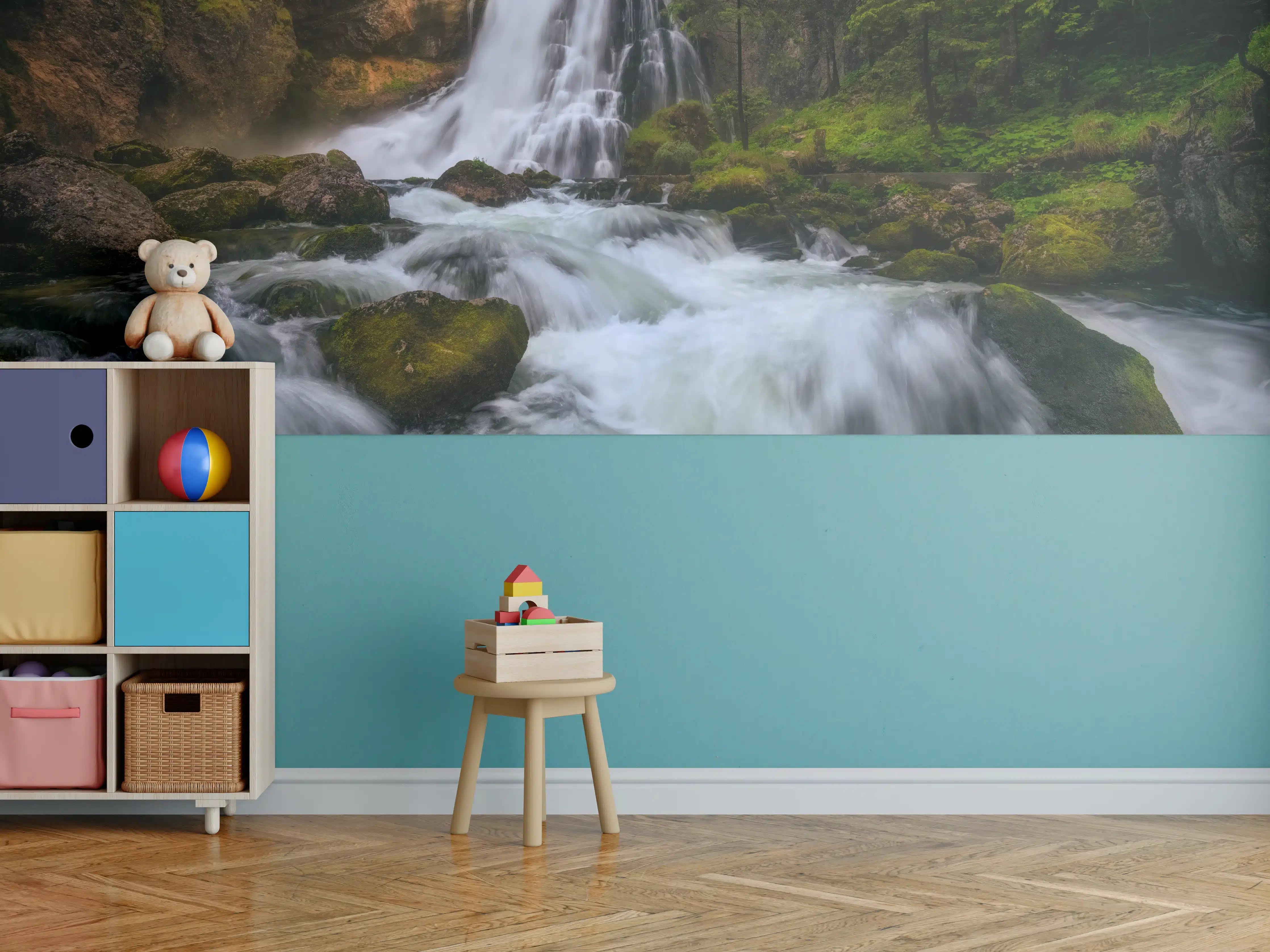 Kinderzimmer Wandgestaltung - Wasserfall in bergiger Region