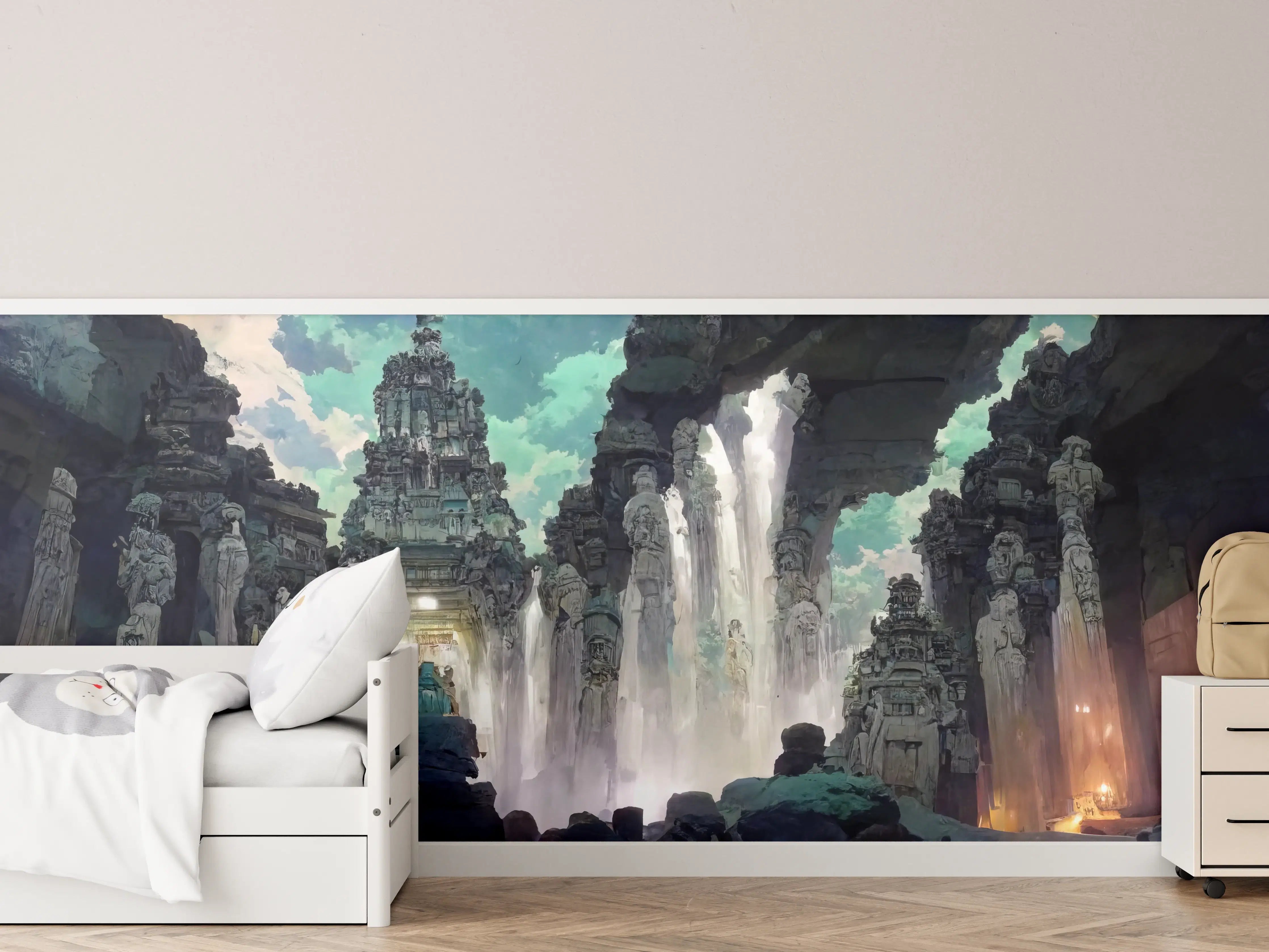 Kinderzimmer Wandgestaltung - Wasserfall in einer Höhle - Zeichnung