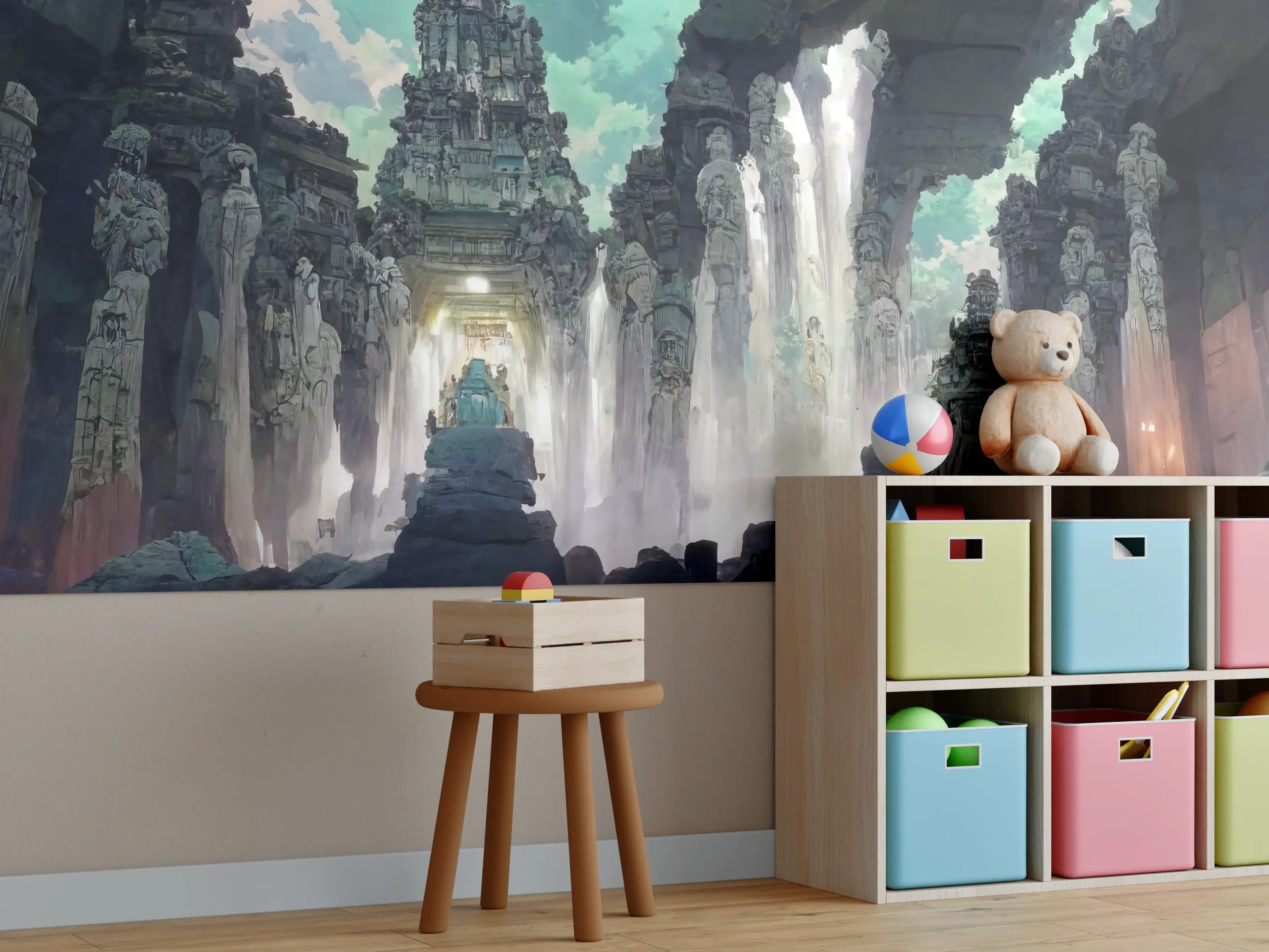 Kinderzimmer Wandgestaltung - Wasserfall in einer Höhle - Zeichnung