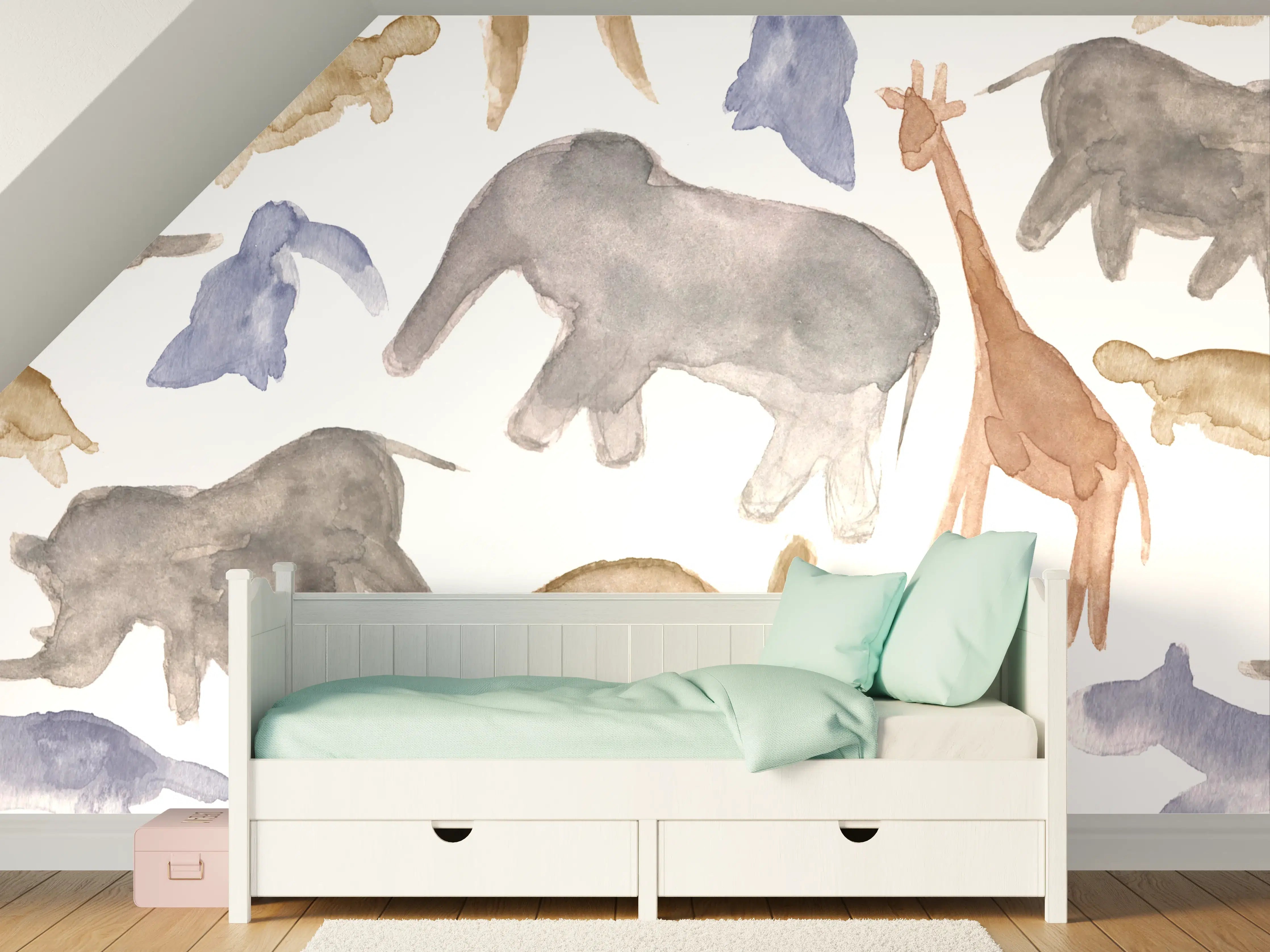Kinderzimmer Wandgestaltung - Wasserfarbige Tierillustration