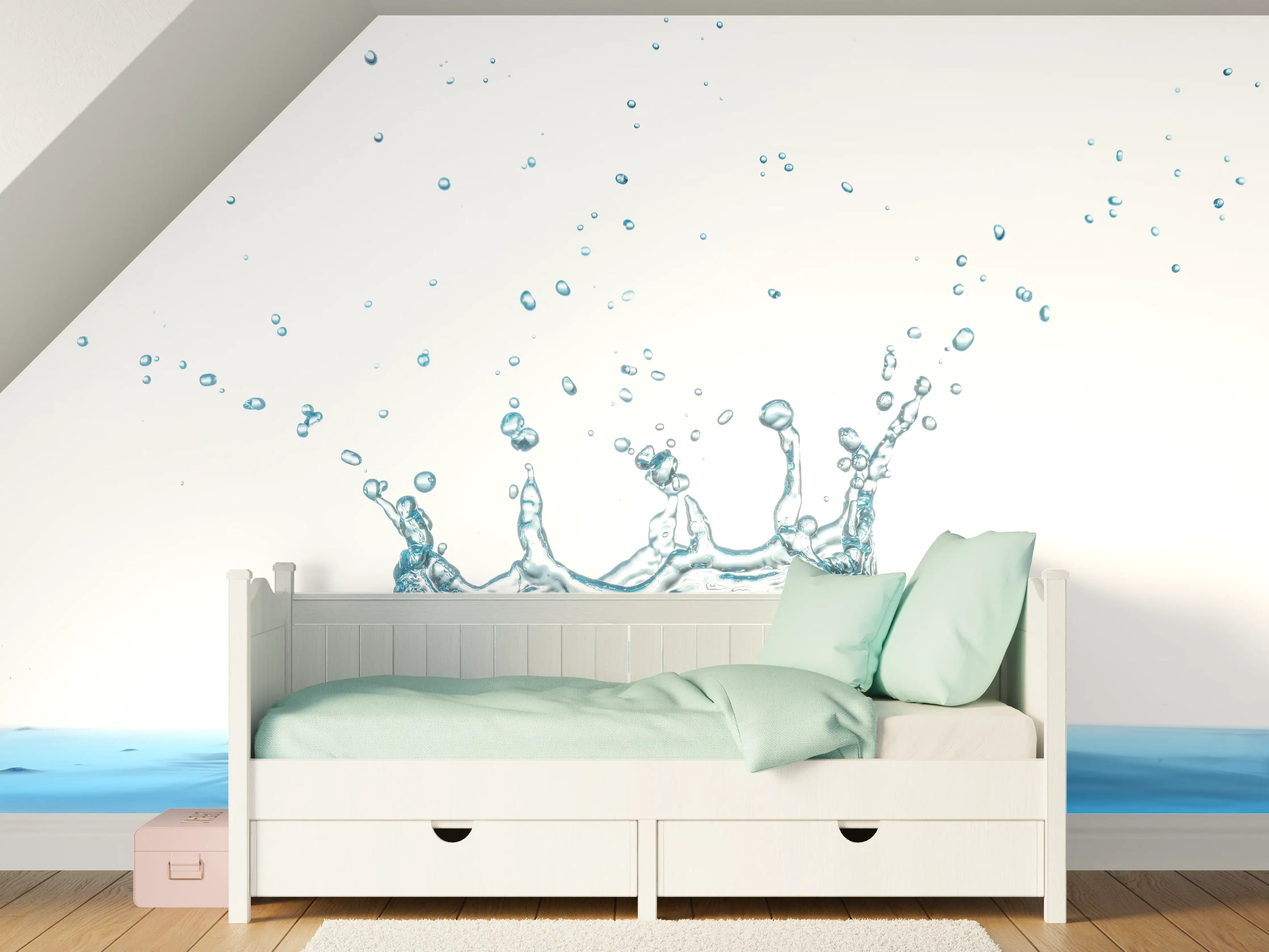 Kinderzimmer Wandgestaltung - Wassersplash in Blau und Weiß