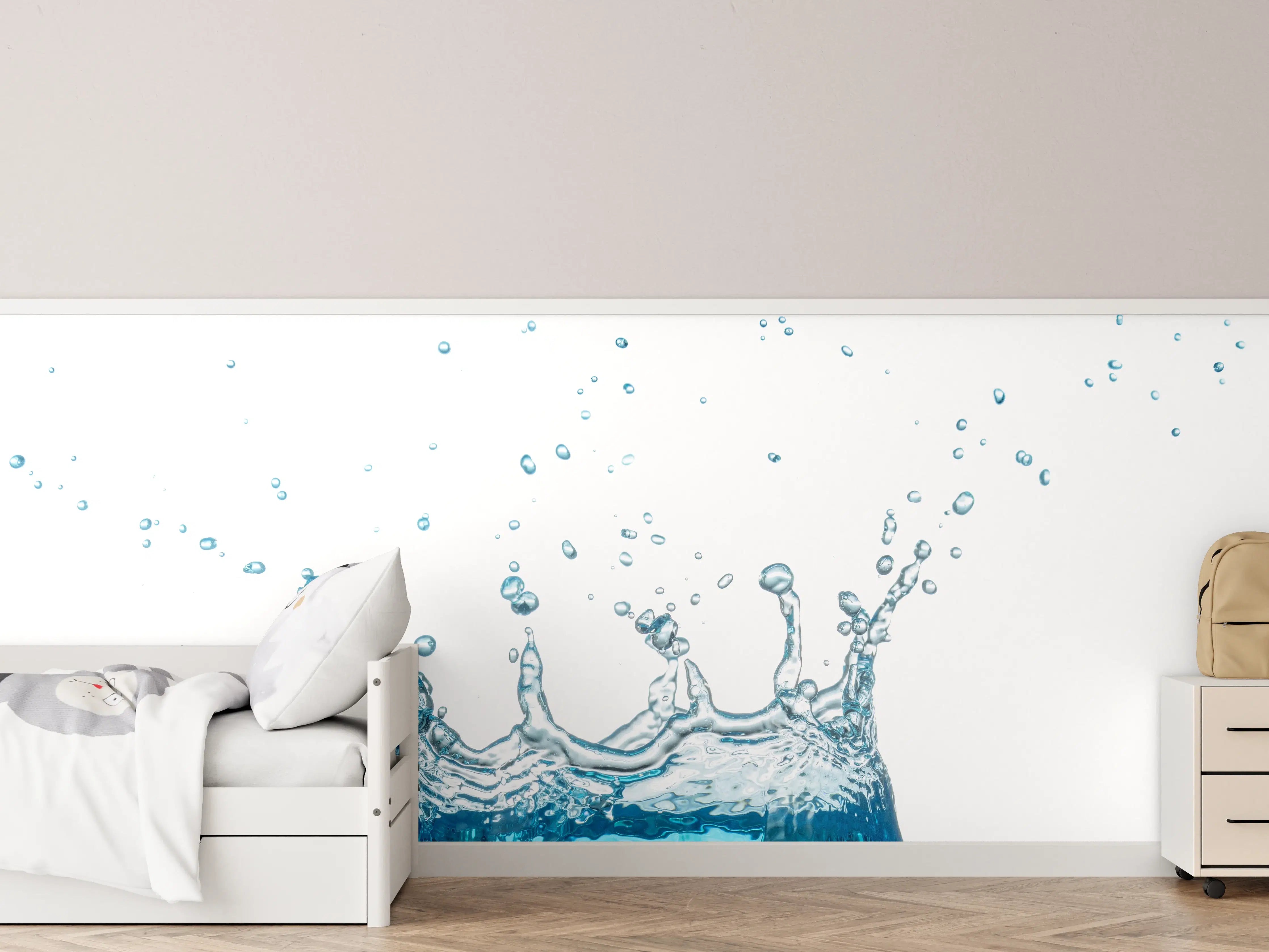 Kinderzimmer Wandgestaltung - Wassersplash in Blau und Weiß