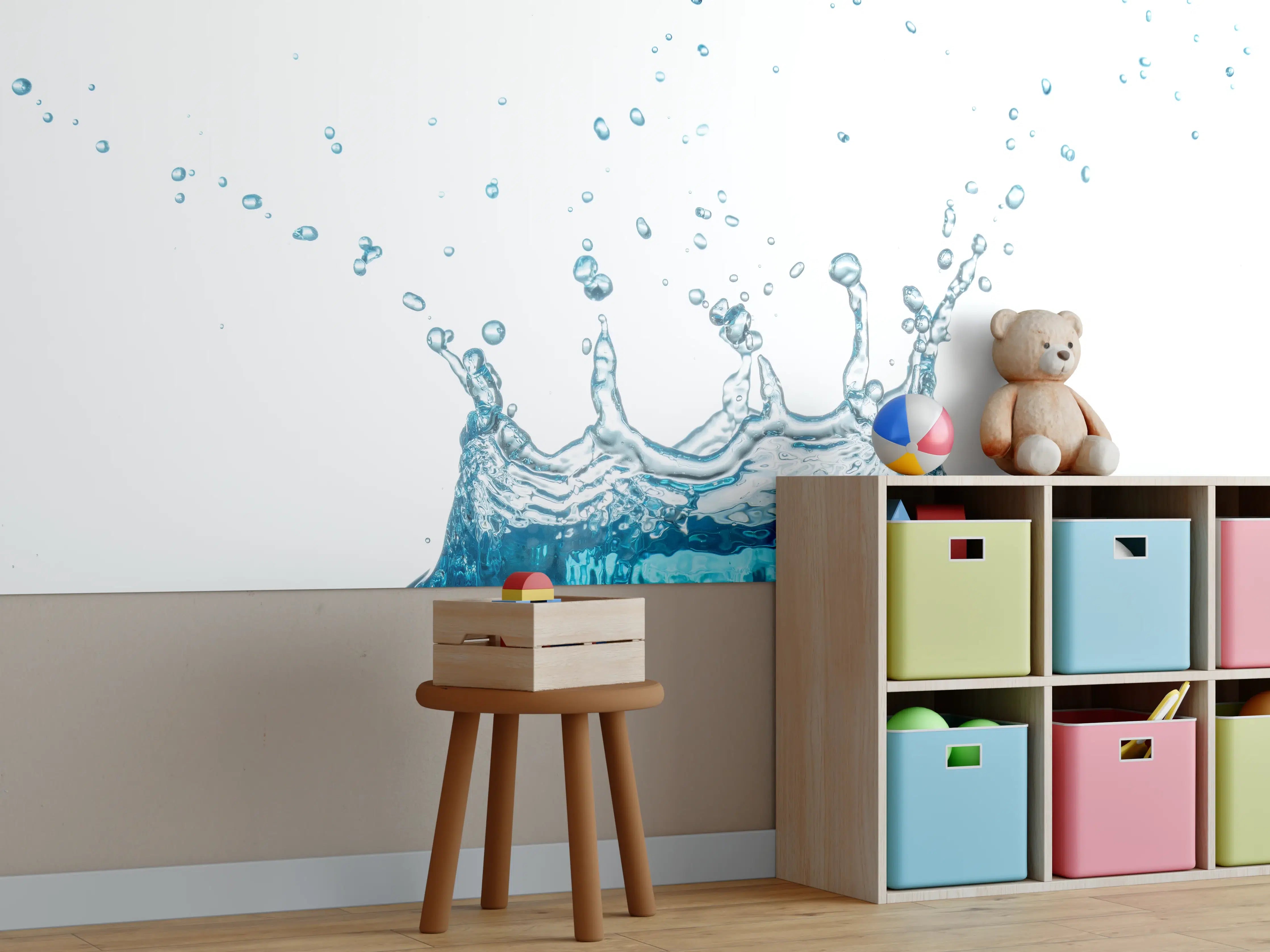 Kinderzimmer Wandgestaltung - Wassersplash in Blau und Weiß