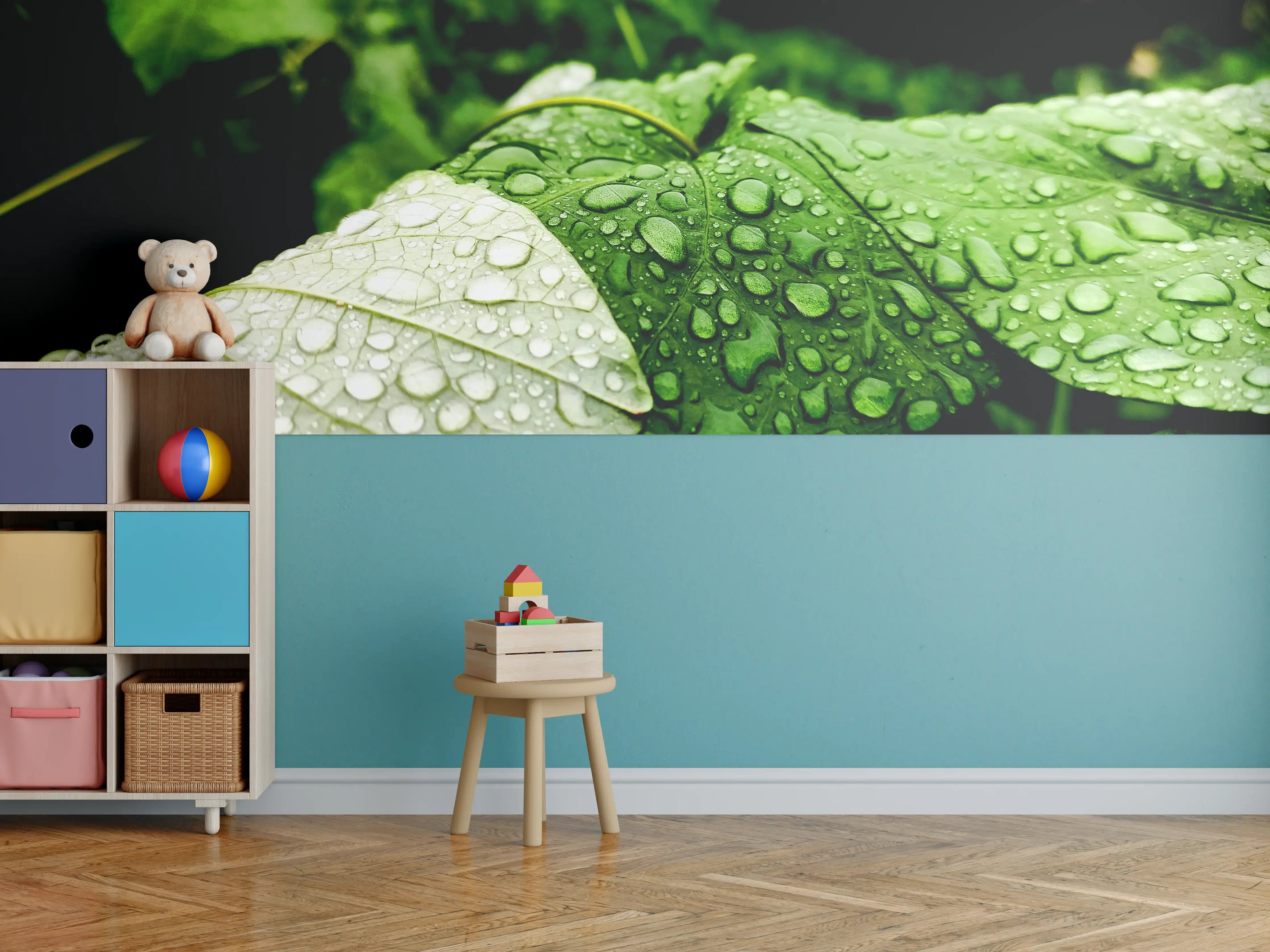 Kinderzimmer Wandgestaltung - Wassertropfen auf einem Blatt