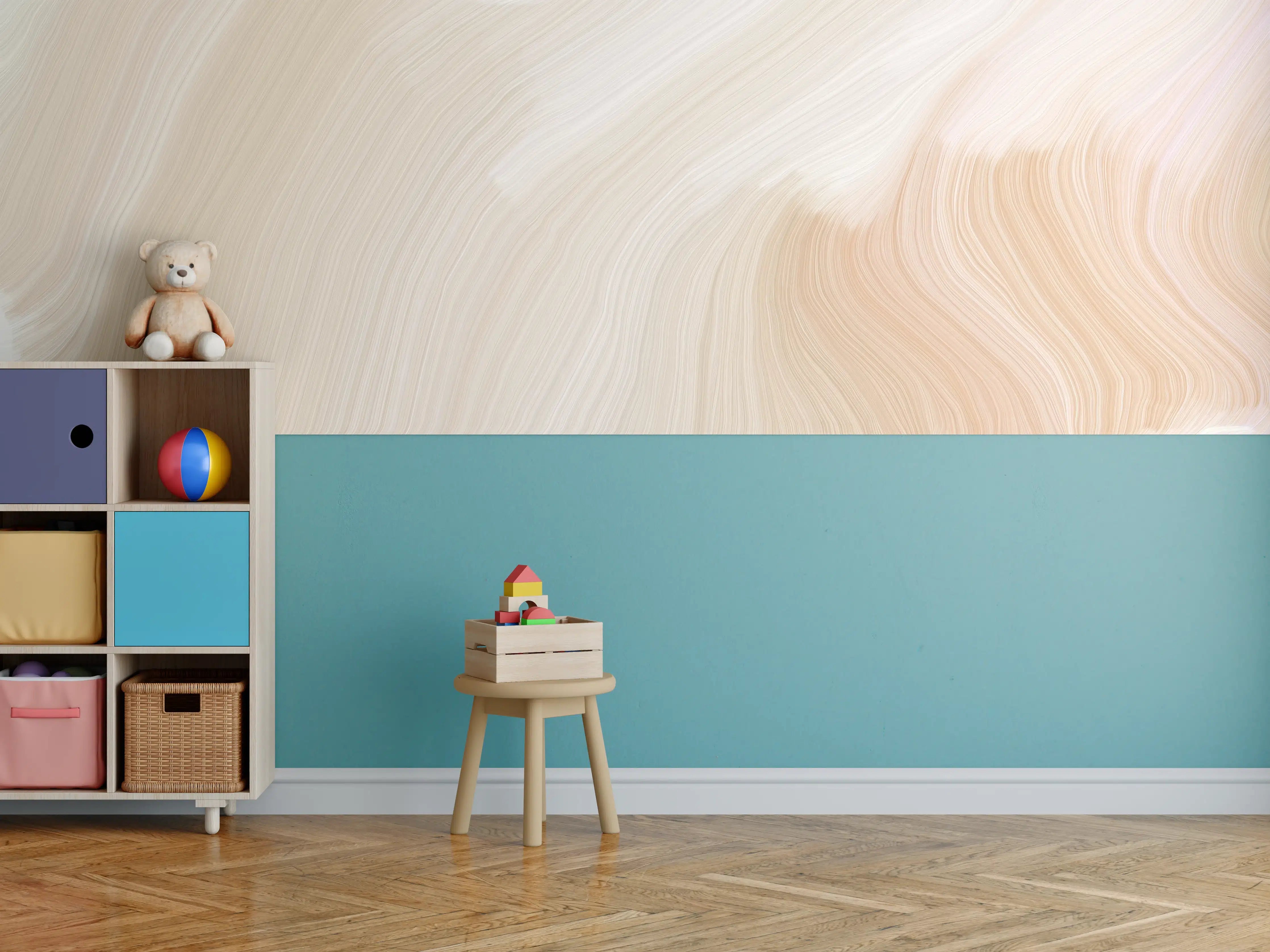 Kinderzimmer Wandgestaltung - Weiche Beigetöne mit sanftem Schwung