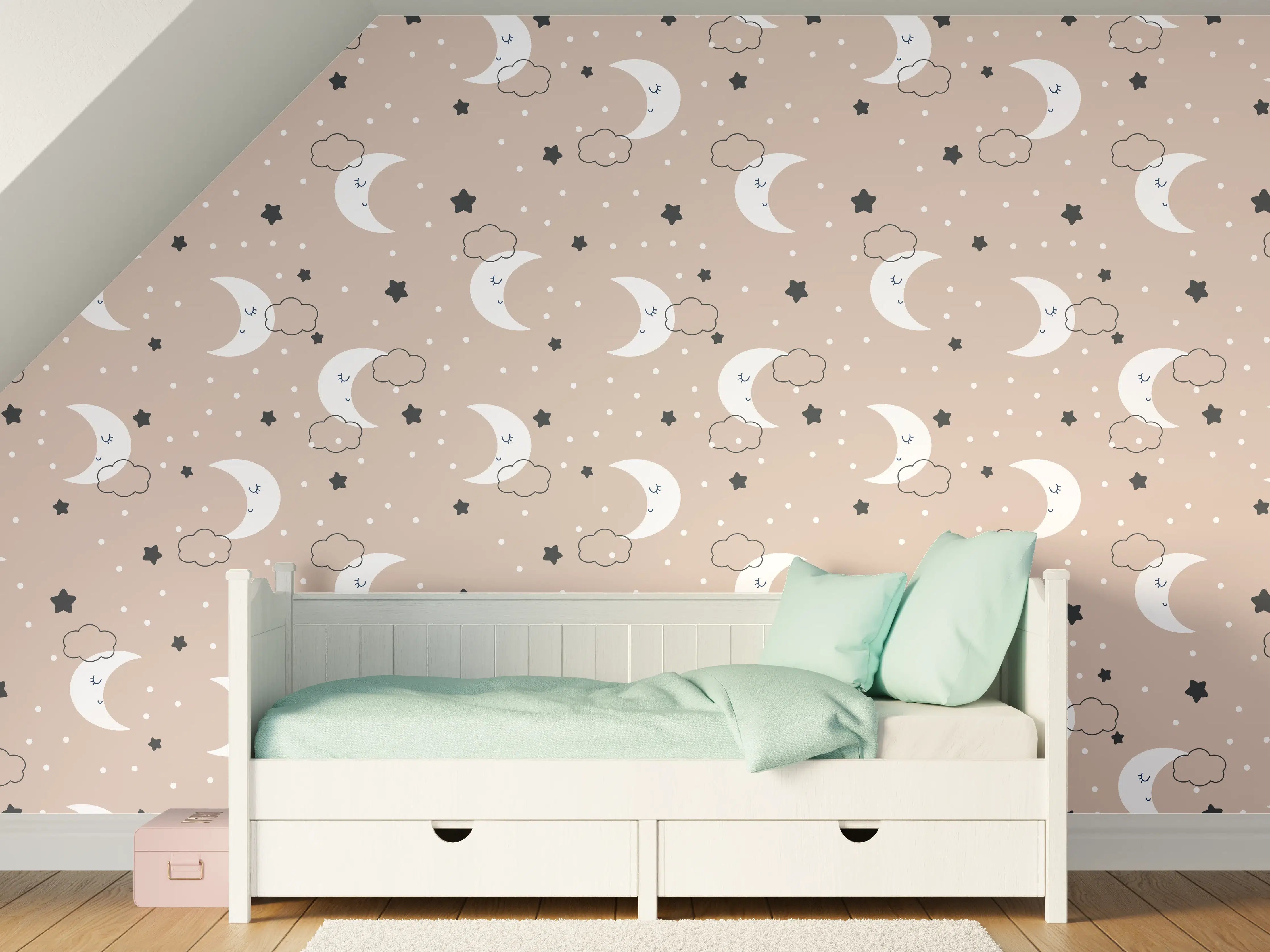 Kinderzimmer Wandgestaltung - Weiche Himmel mit Mond und Wolken