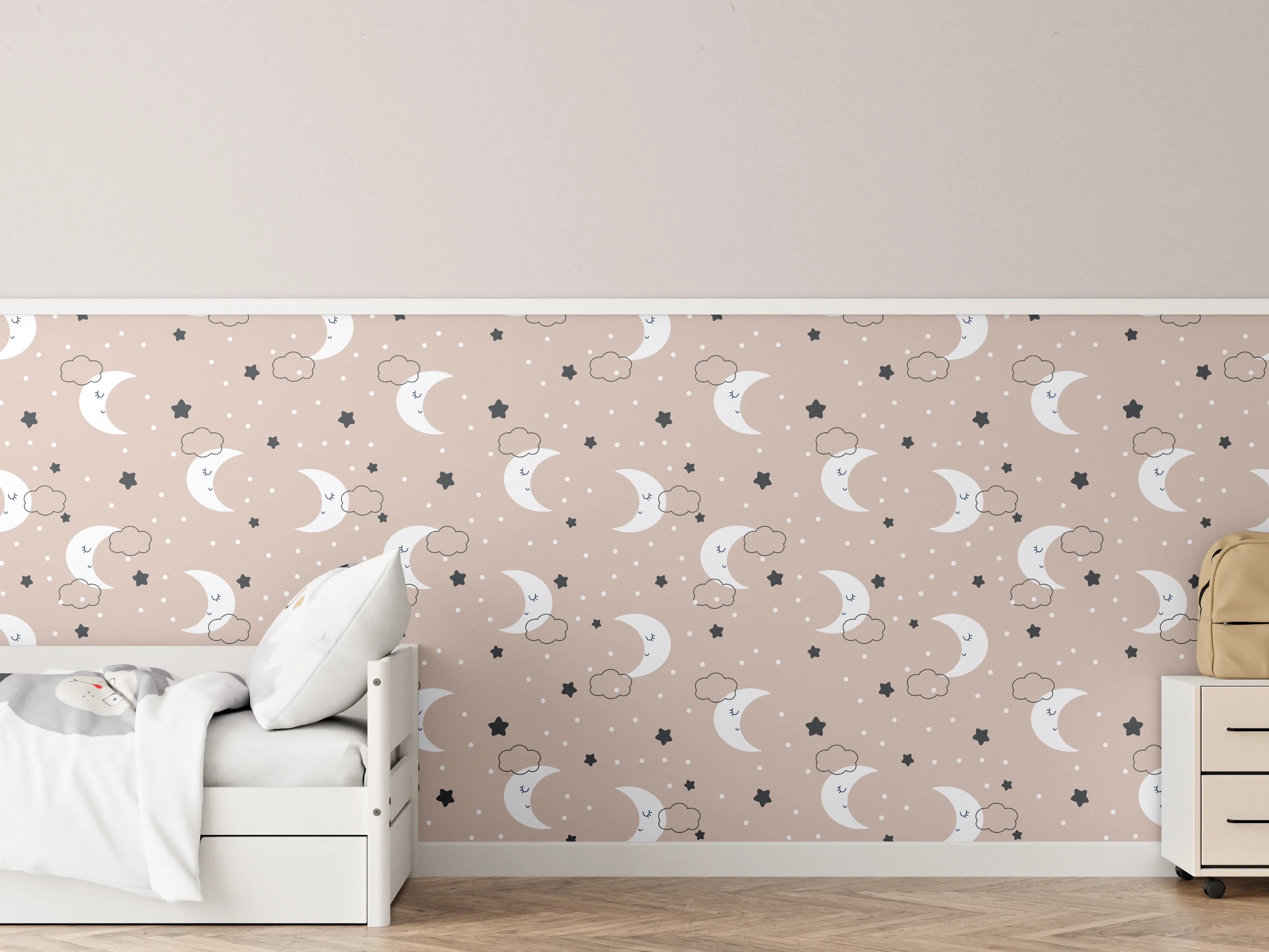 Kinderzimmer Wandgestaltung - Weiche Himmel mit Mond und Wolken