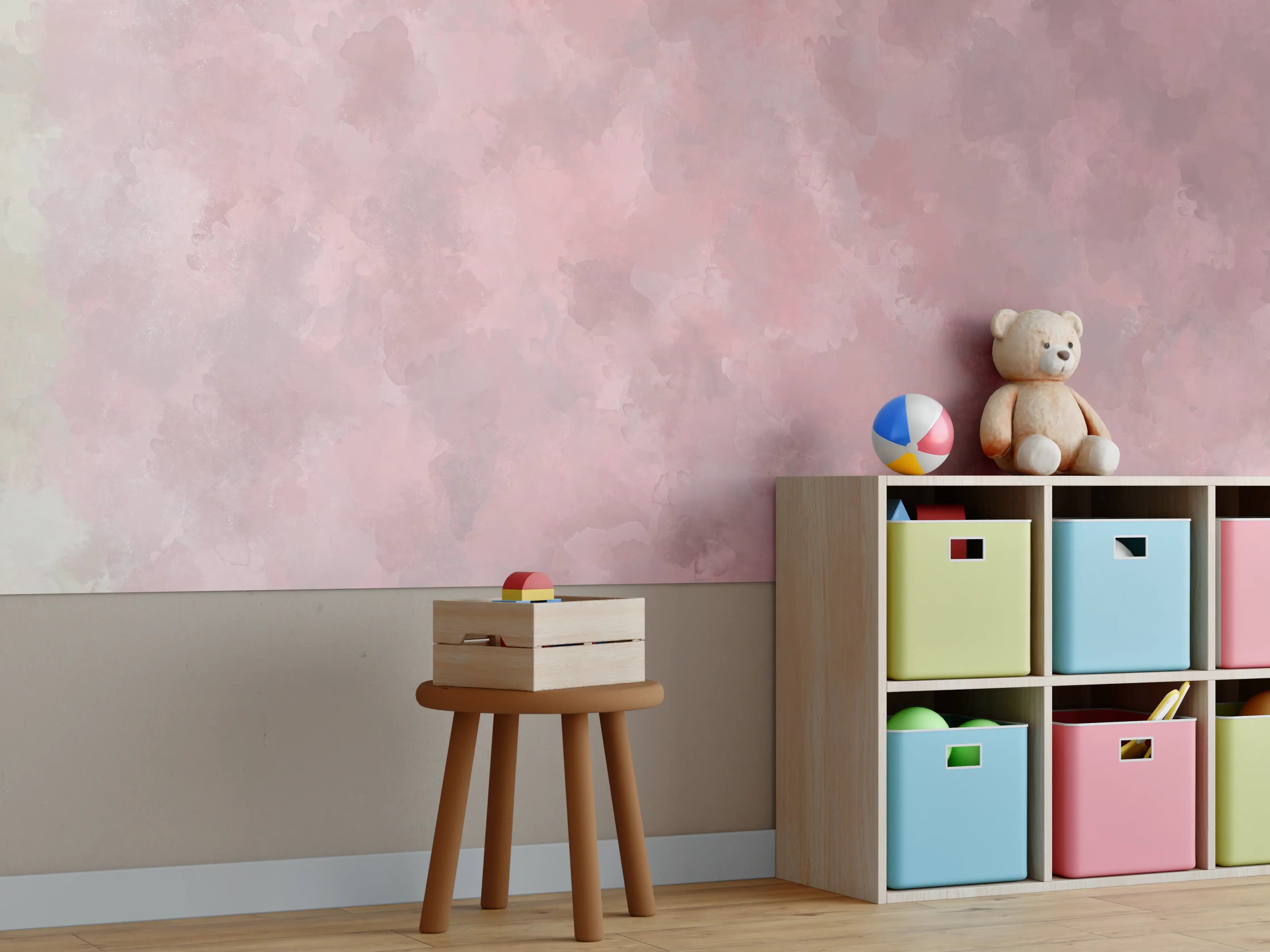 Kinderzimmer Wandgestaltung - Weiche Rosatöne mit Grau-Details