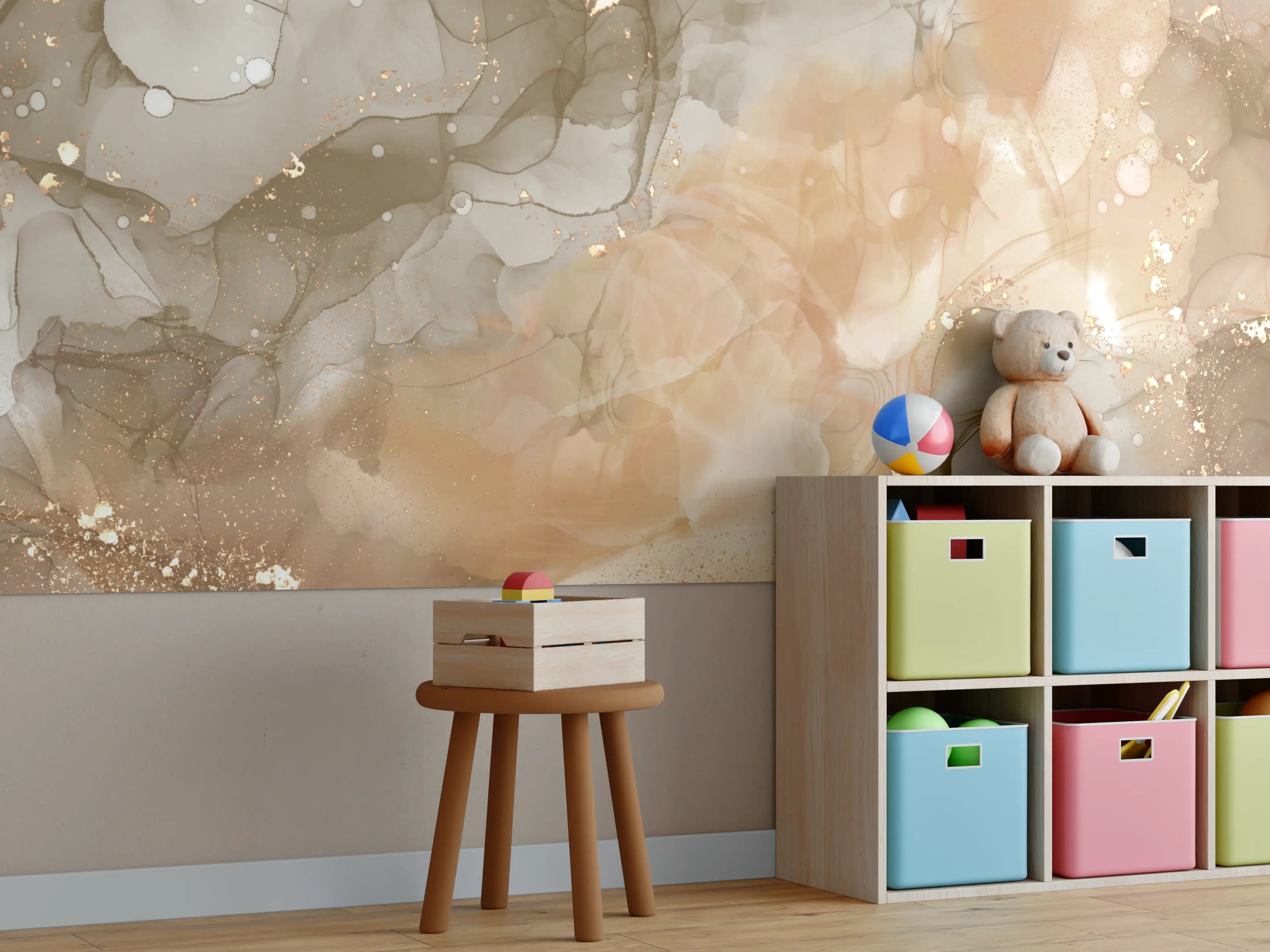 Kinderzimmer Wandgestaltung - Weiche, warme Farbverläufe in Beige und Graubraun