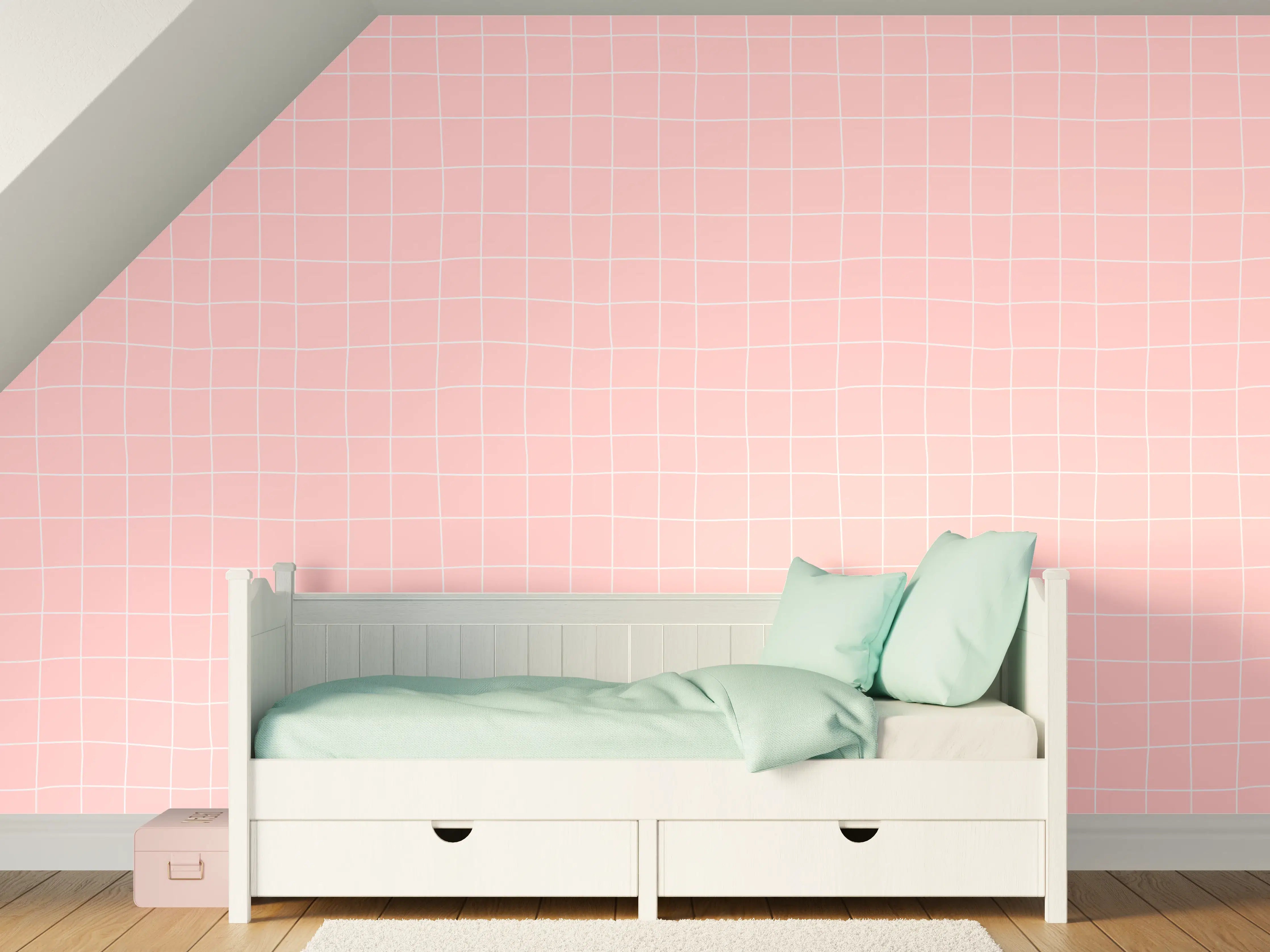 Kinderzimmer Wandgestaltung - Weiches Rosa mit feinem Gittermuster