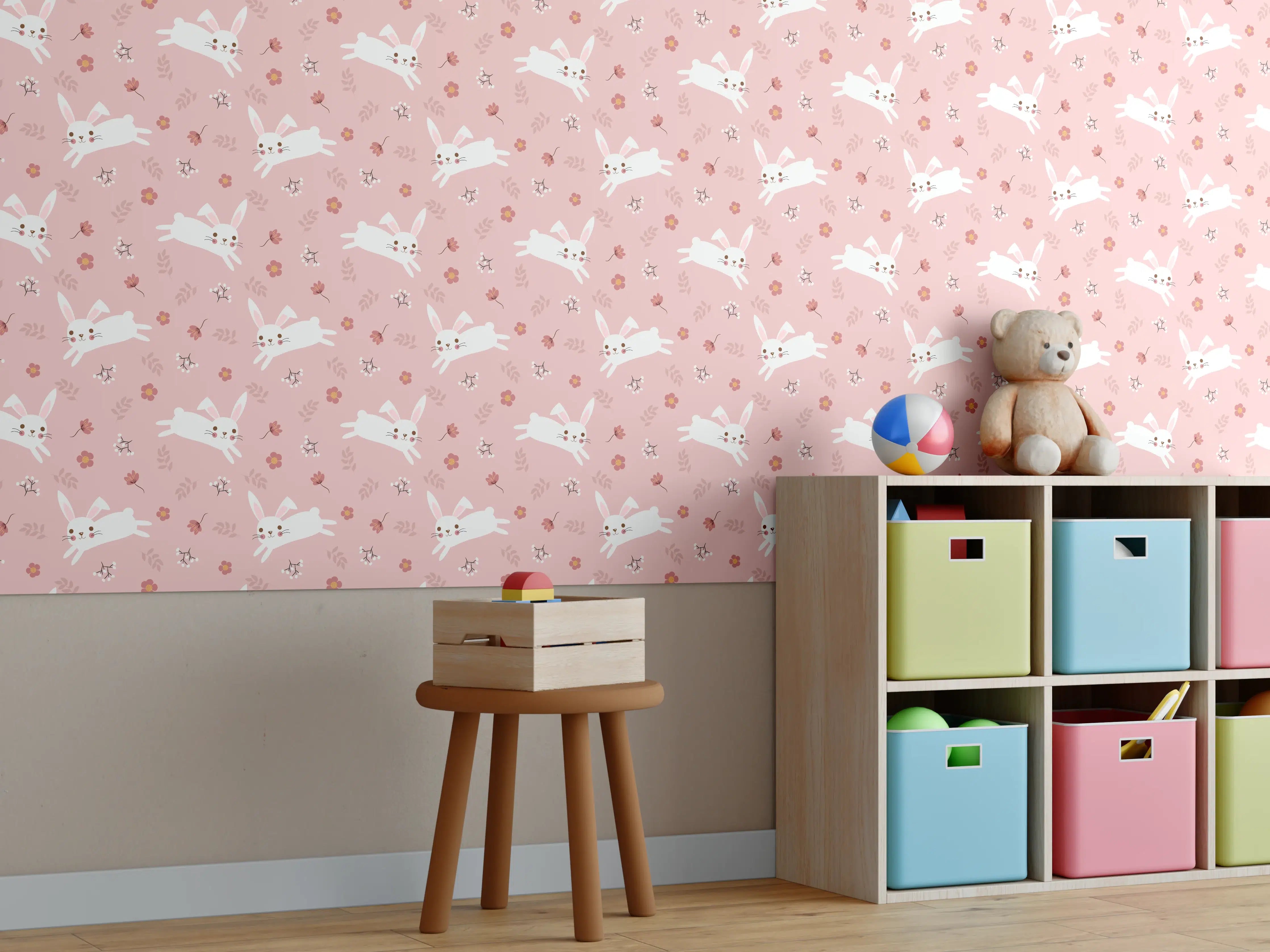 Kinderzimmer Wandgestaltung - Weihnachtliche Schneeflocken auf pastellrosa Hintergrund