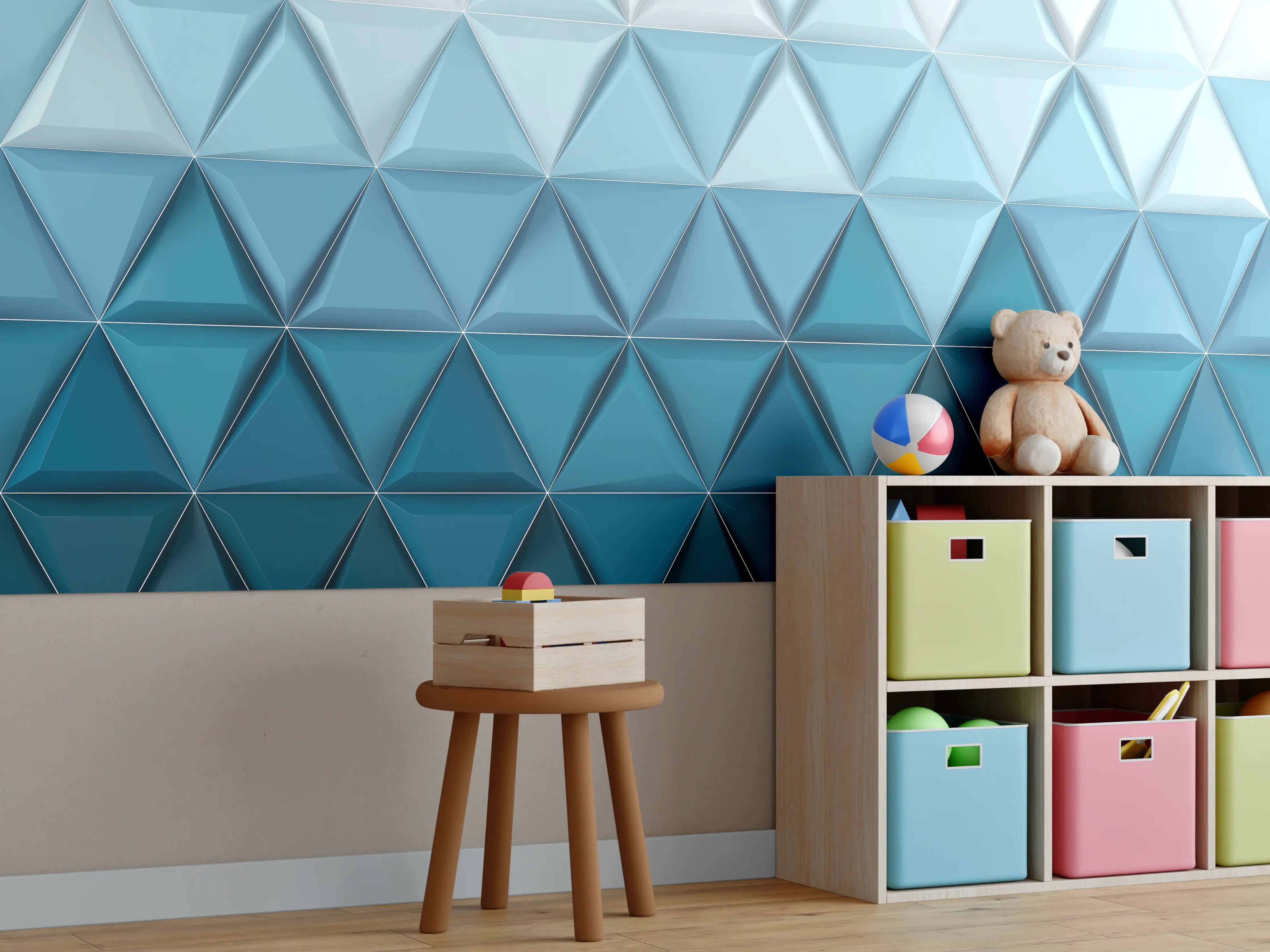 Kinderzimmer Wandgestaltung - Weiß-Blaue Geometrische Textur