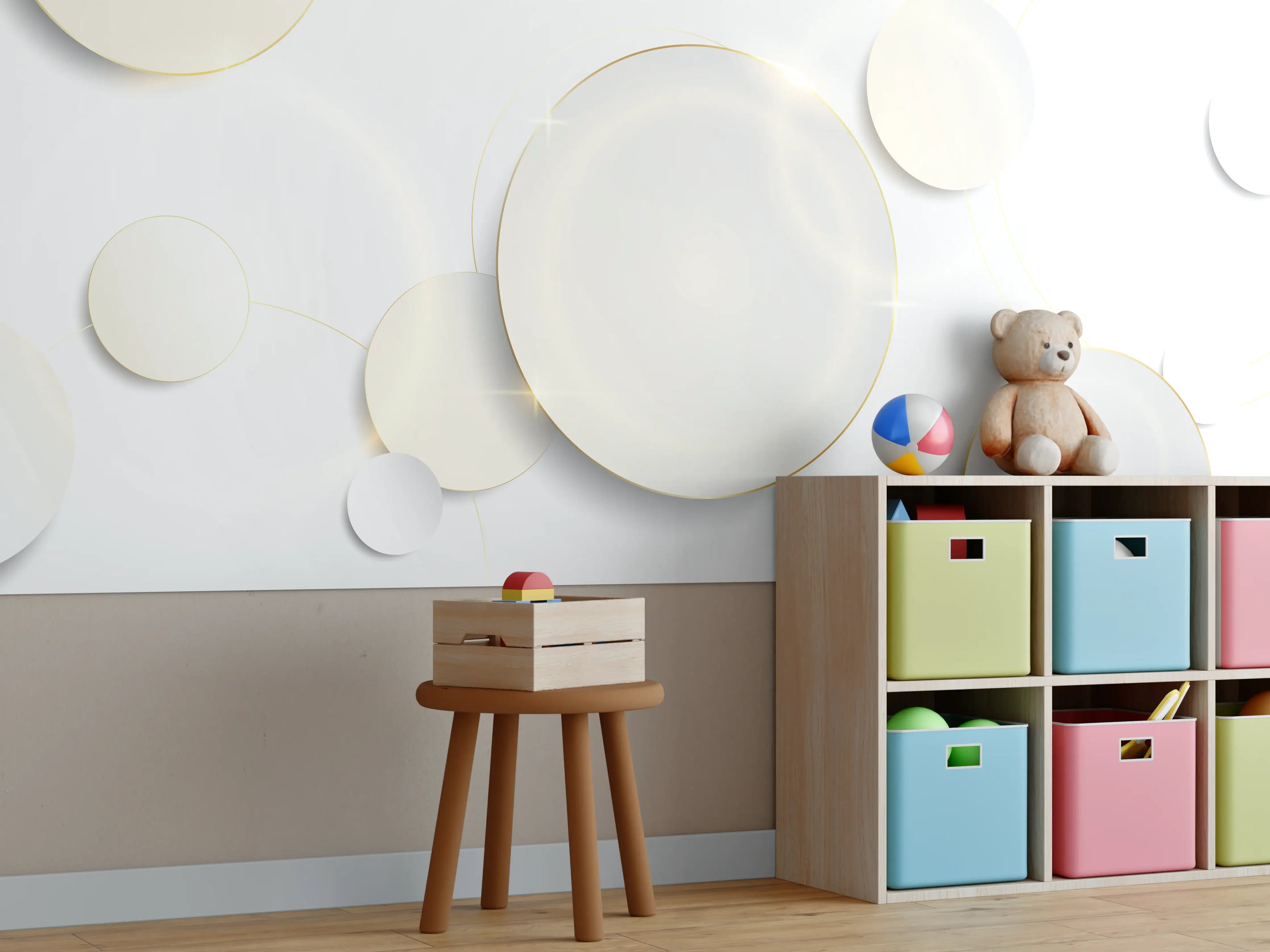 Kinderzimmer Wandgestaltung - Weiß-Goldene Abstrakte Formen