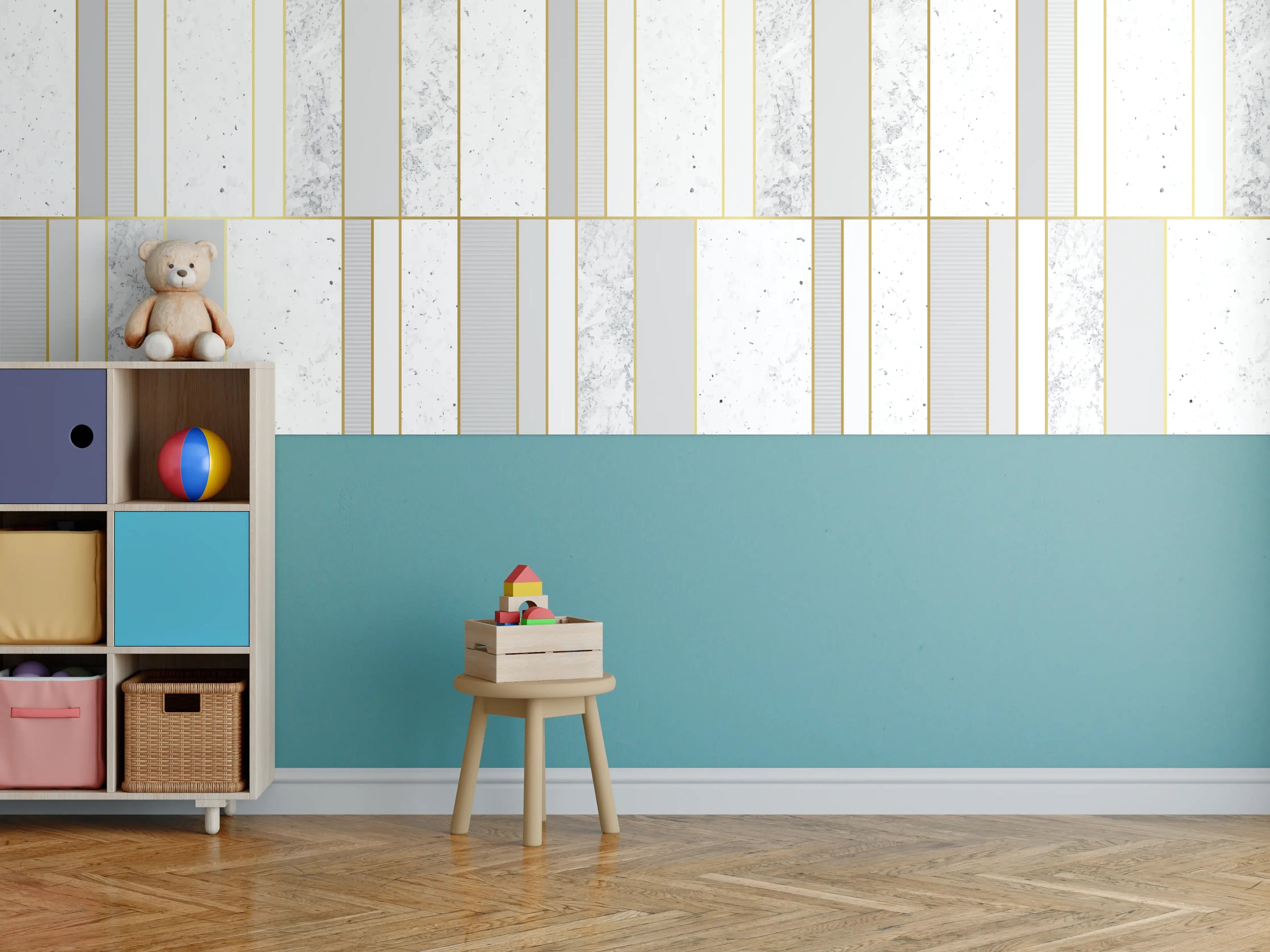 Kinderzimmer Wandgestaltung - Weiß-Goldene Marmoroptik Fliese