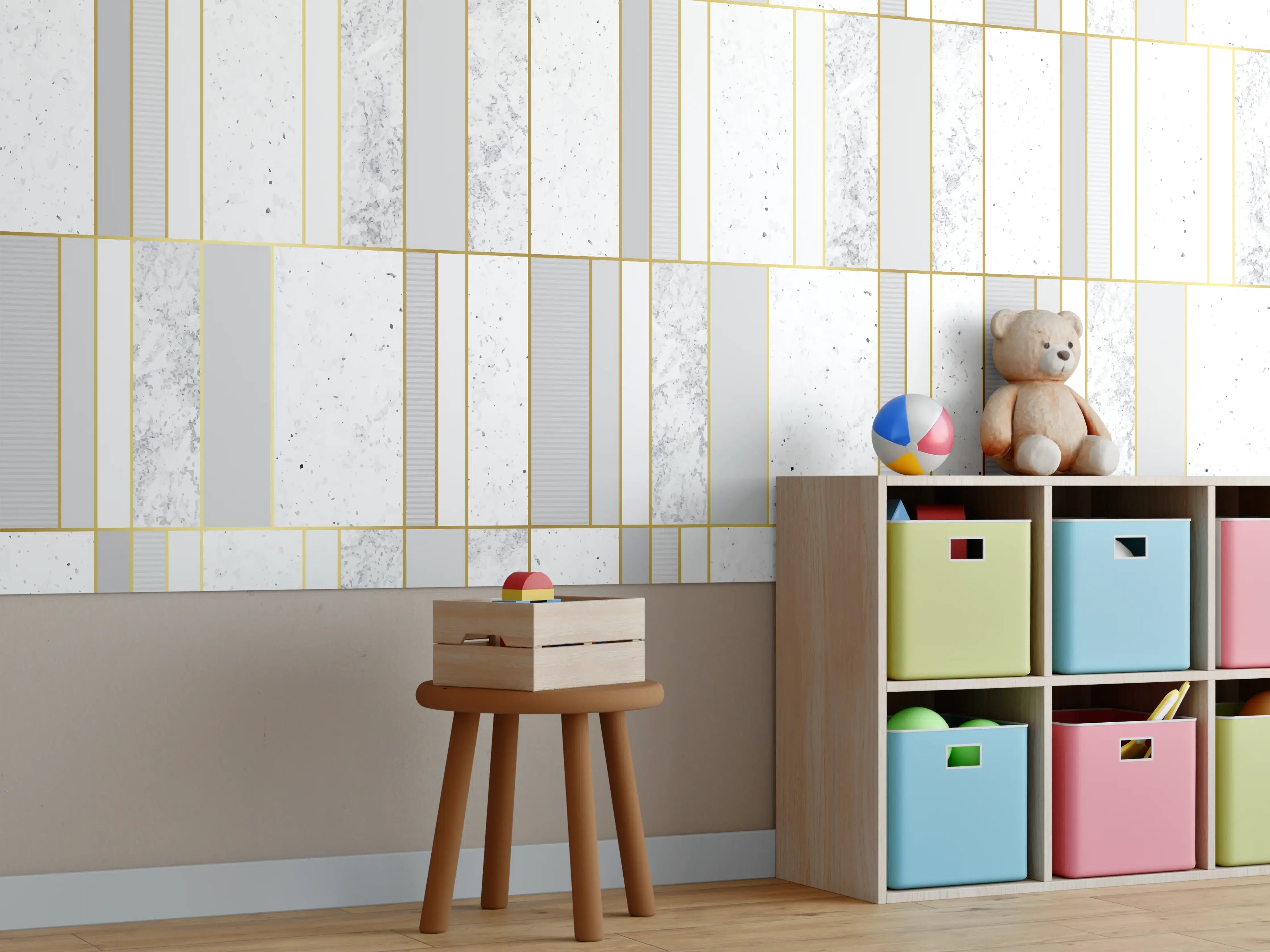 Kinderzimmer Wandgestaltung - Weiß-Goldene Marmoroptik Fliese