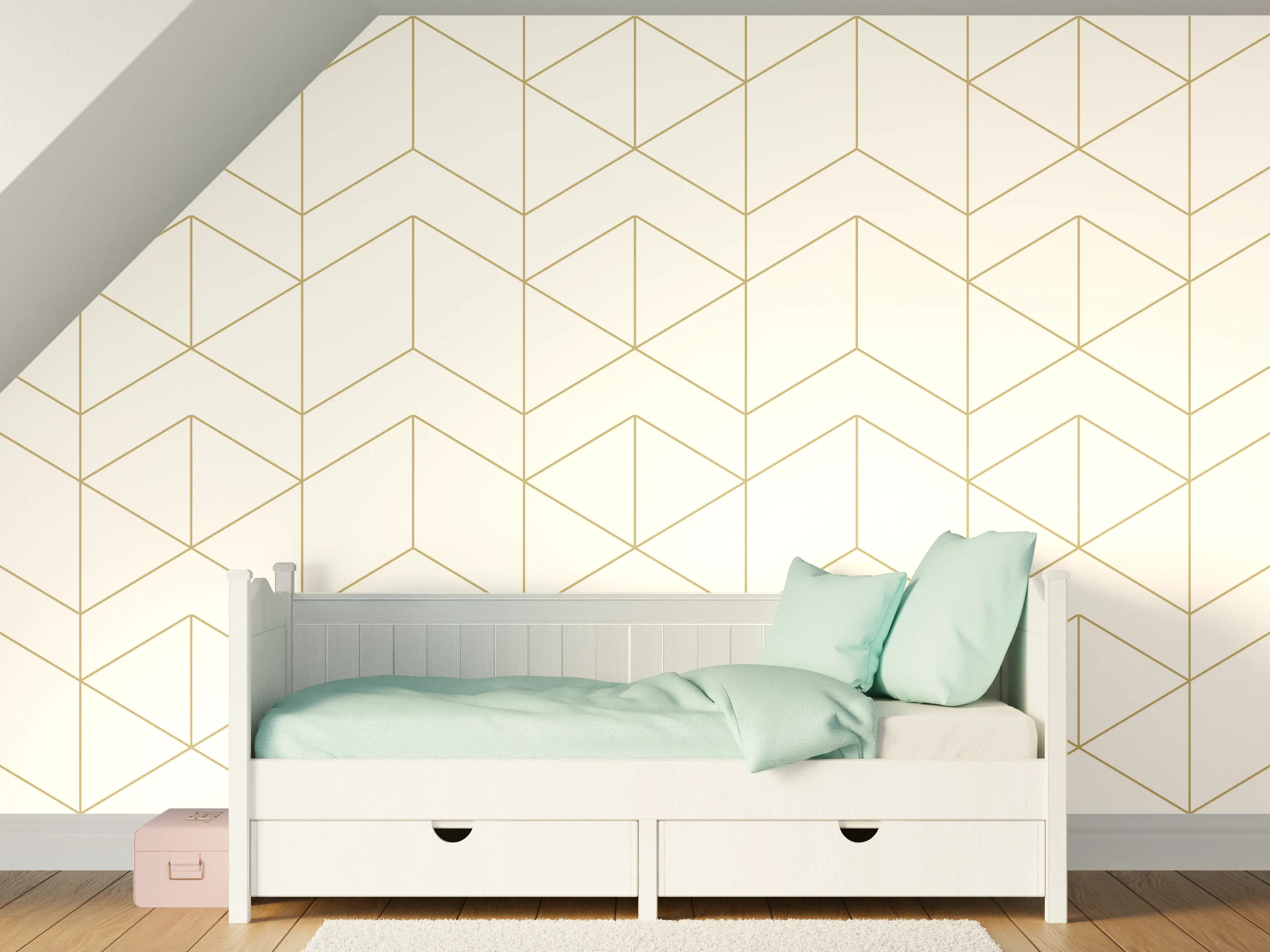 Kinderzimmer Wandgestaltung - Weiß-Goldene Muster Tapete