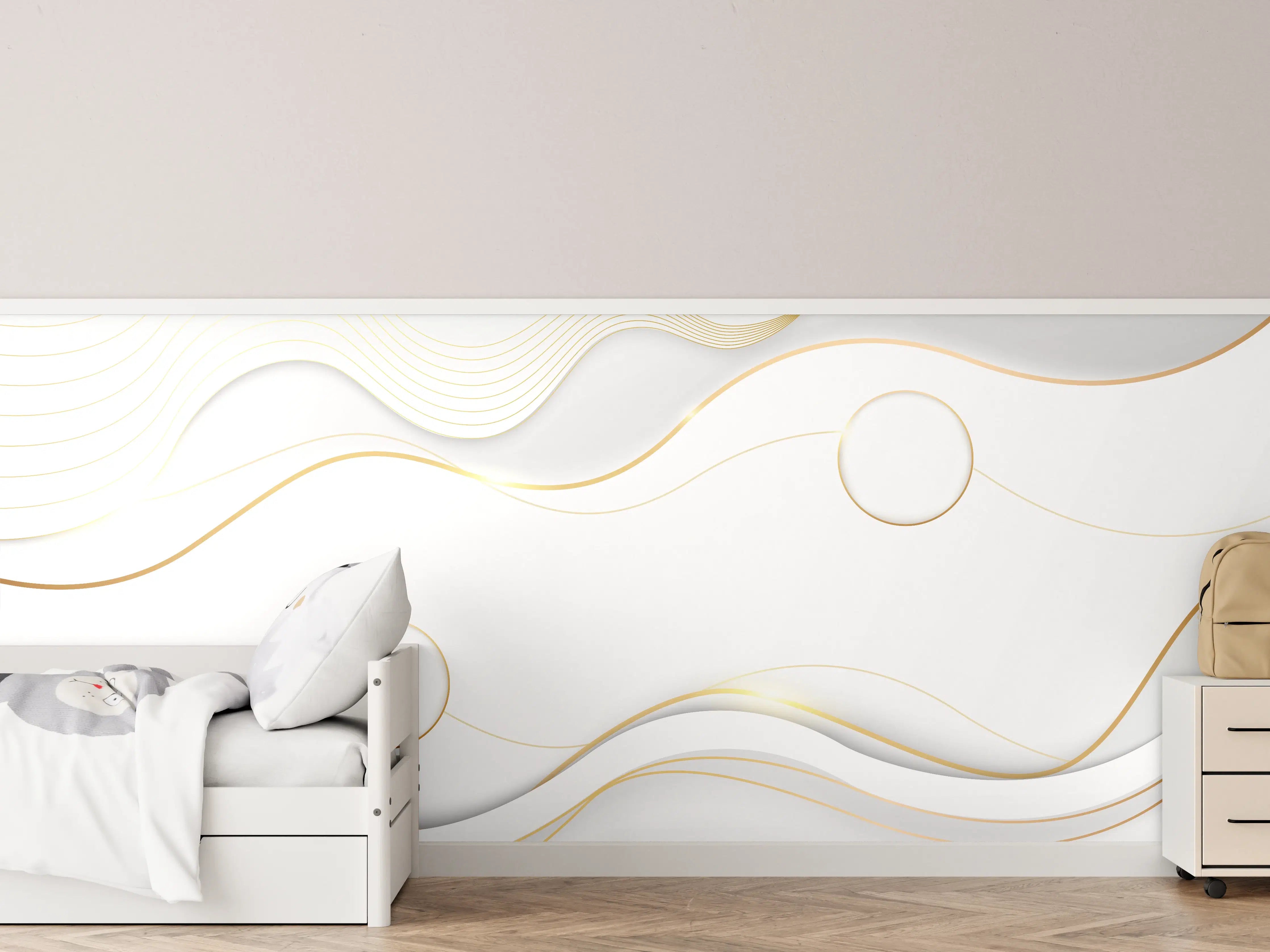 Kinderzimmer Wandgestaltung - Weiß-Goldene Wellen Grafik