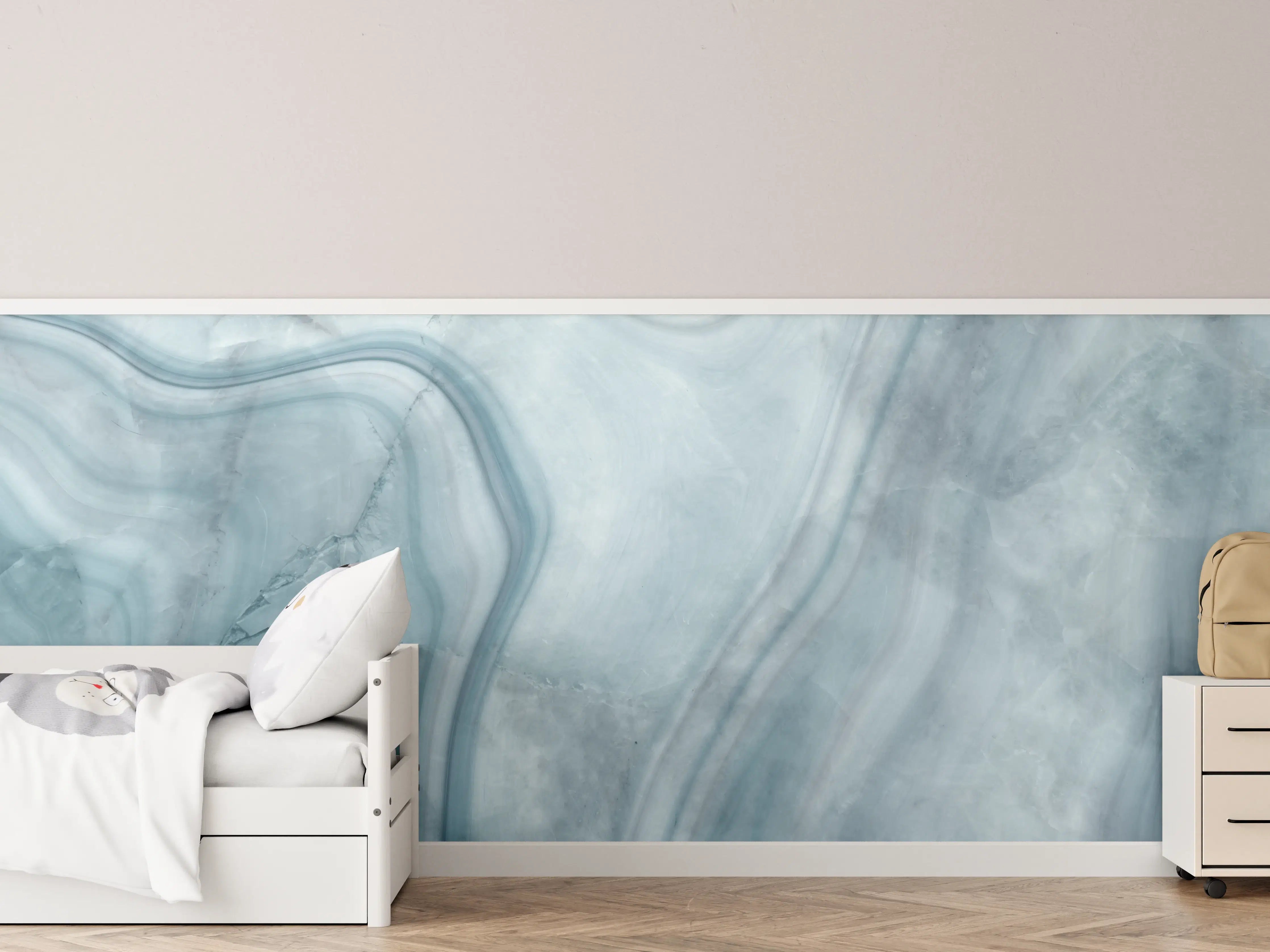 Kinderzimmer Wandgestaltung - Weiß-Grau-Blauer Marmor