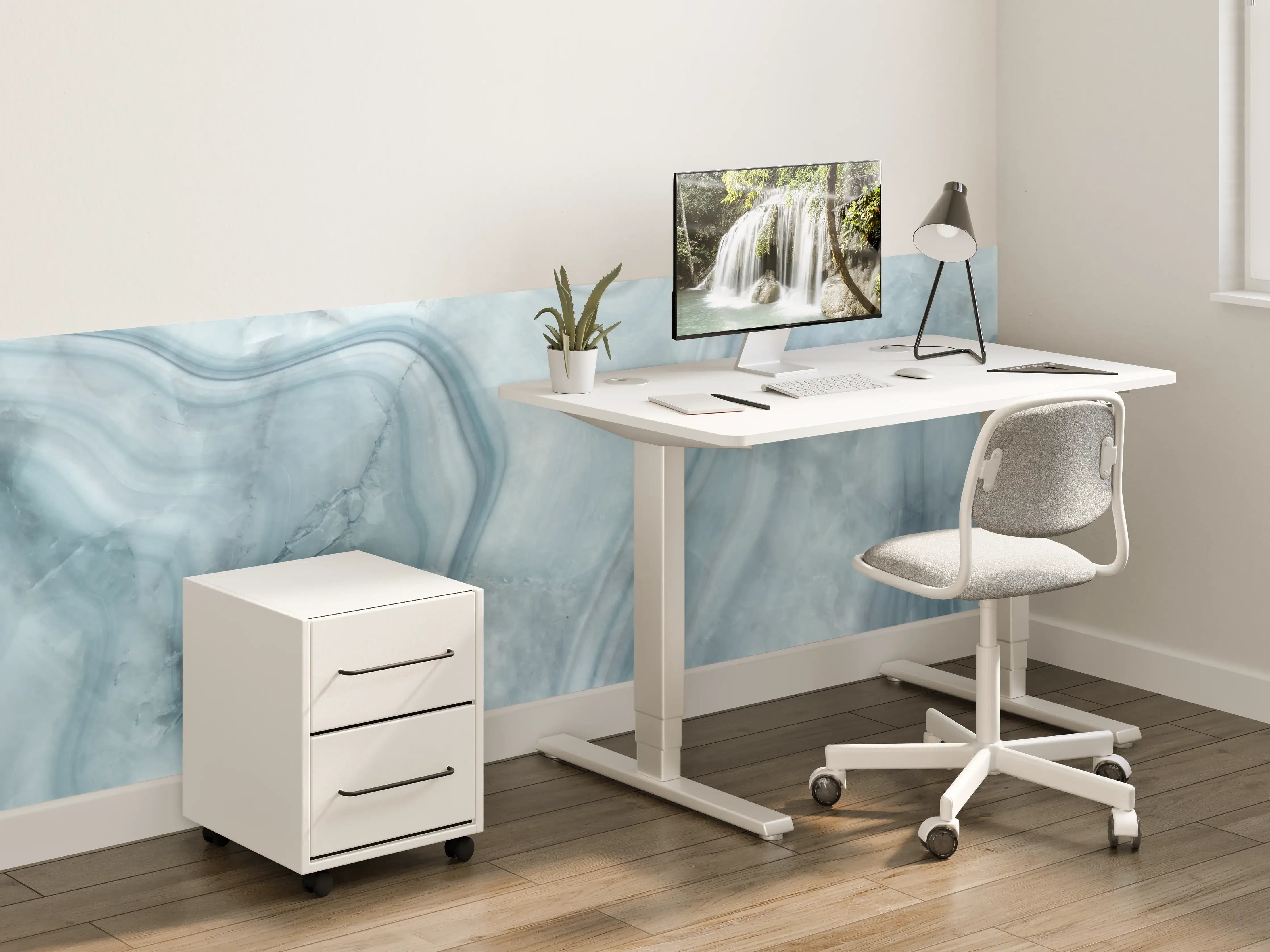 Kinderzimmer Wandgestaltung - Weiß-Grau-Blauer Marmor