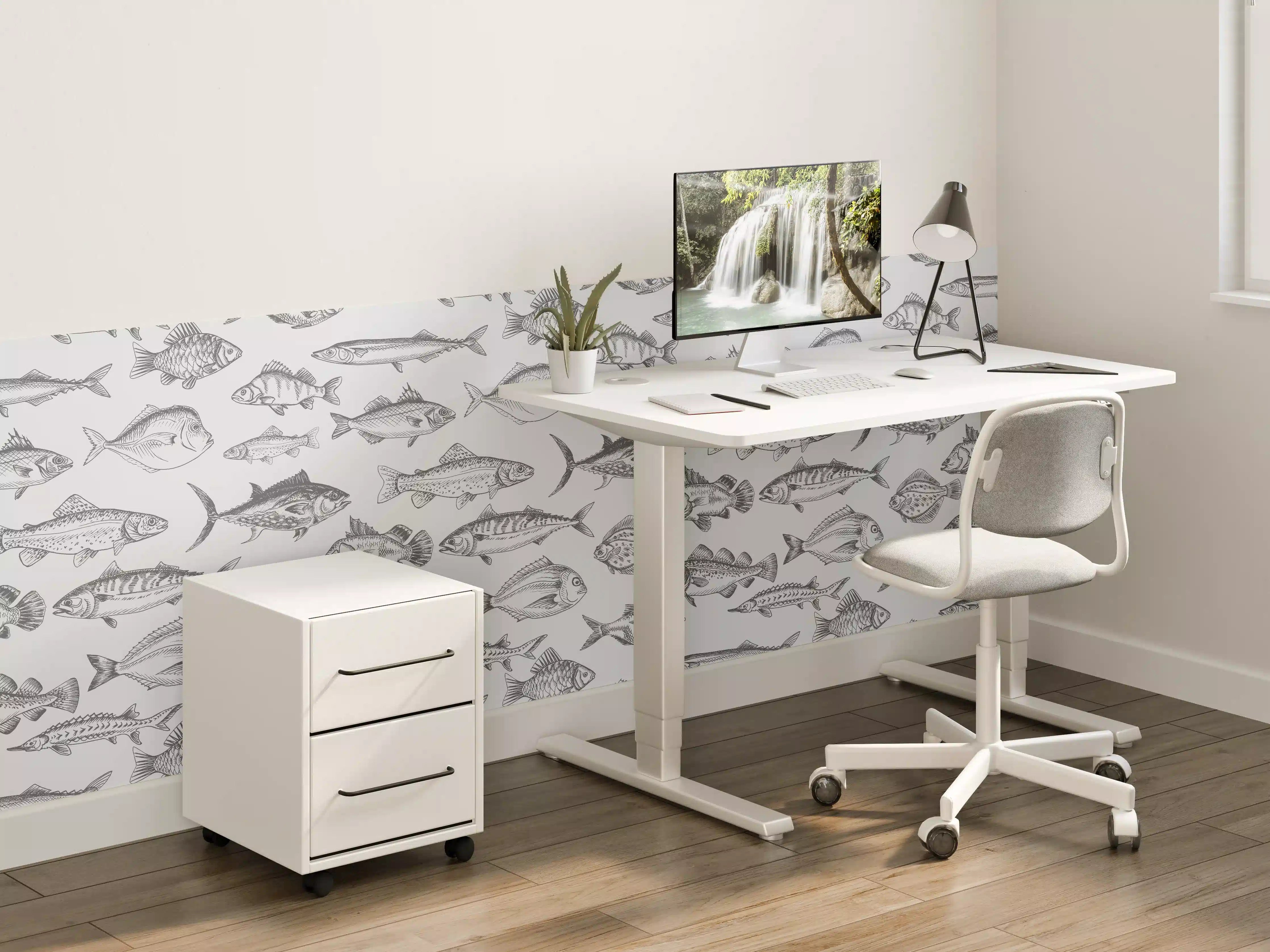 Kinderzimmer Wandgestaltung - Weiß-Grau Fischmuster
