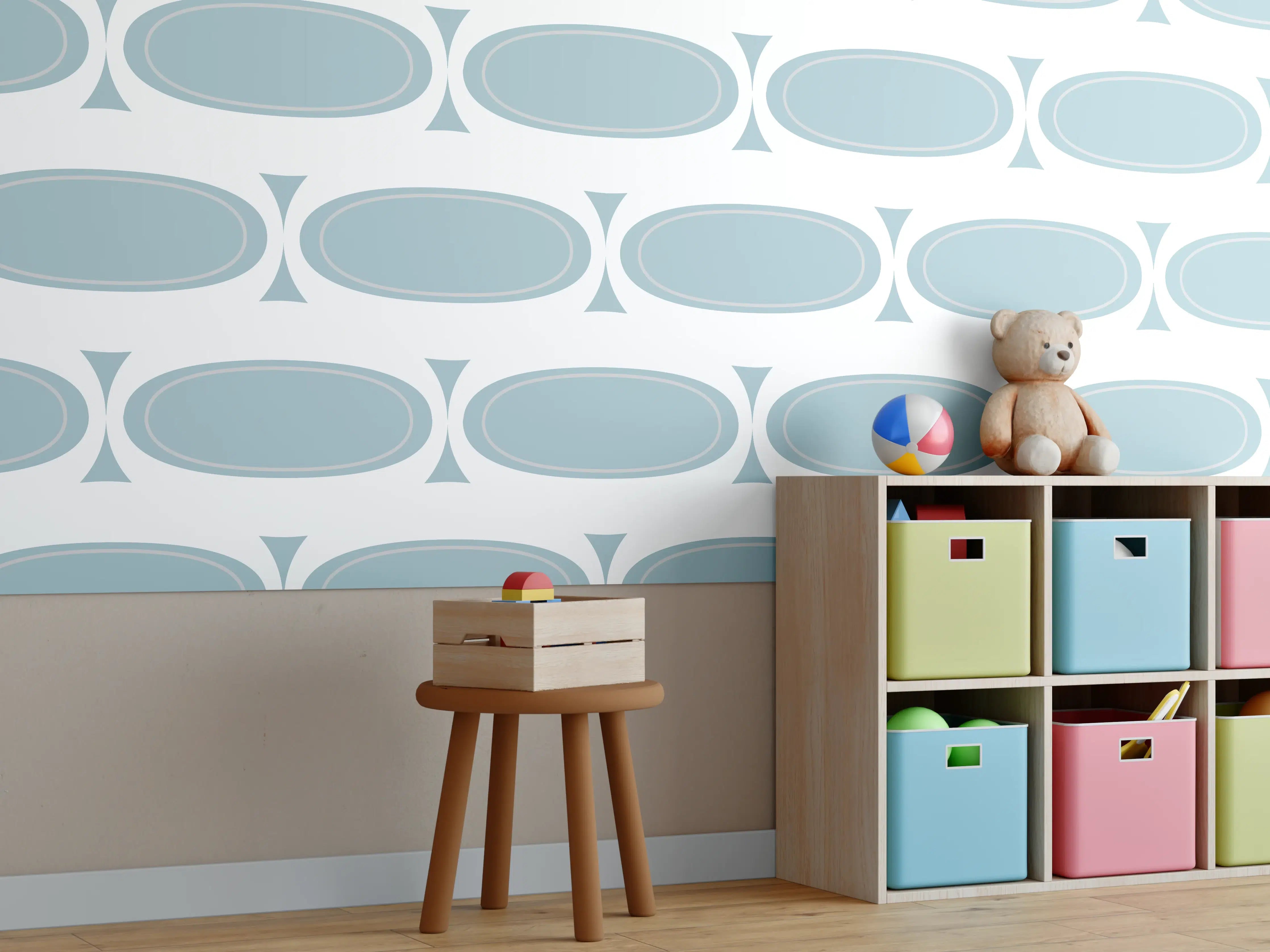 Kinderzimmer Wandgestaltung - Weiß-Grau Grafisches Muster