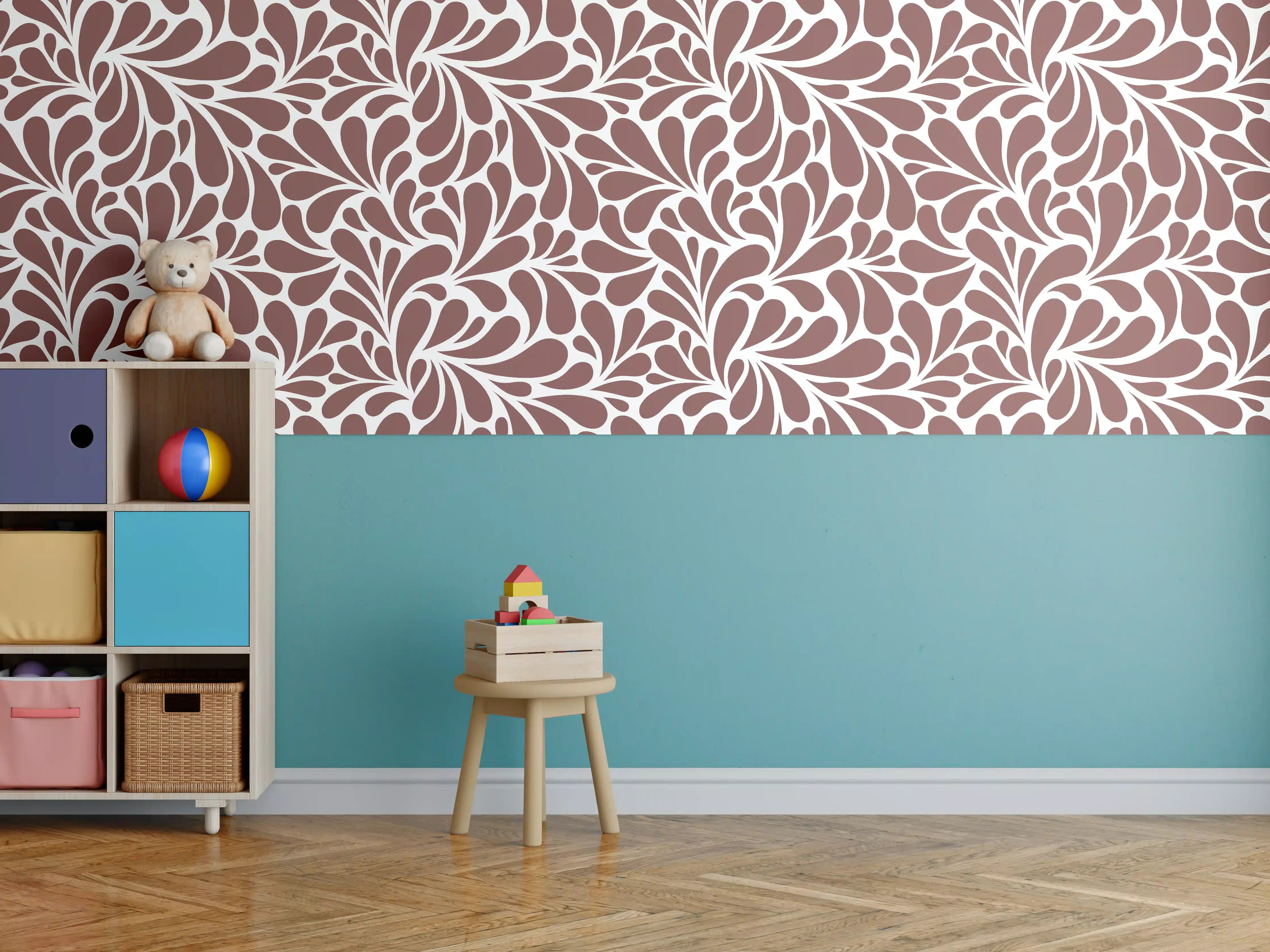 Kinderzimmer Wandgestaltung - Weiß-Grau-Motive mit floralem Design