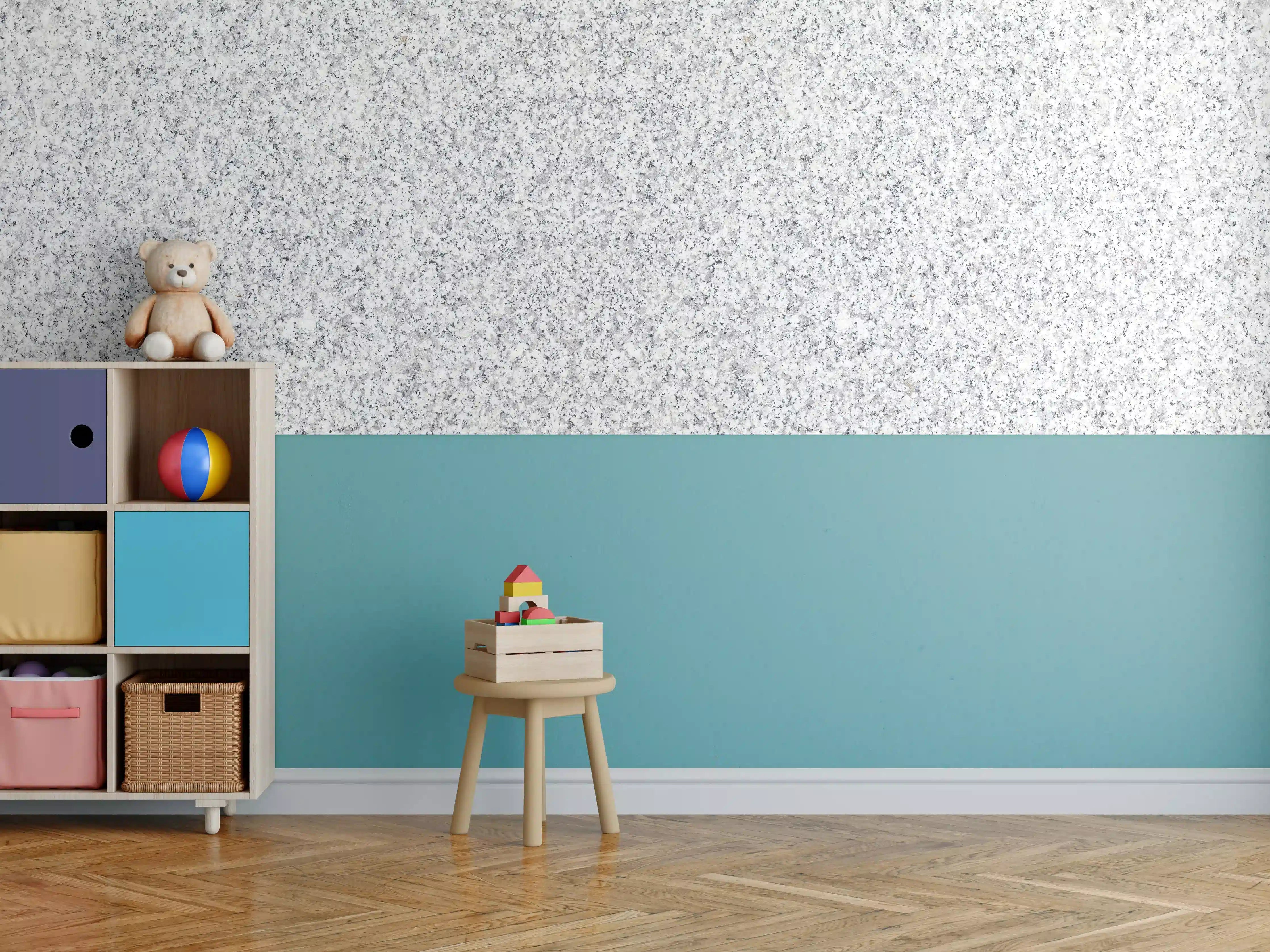 Kinderzimmer Wandgestaltung - Weiß-Grau Terrazzo Bodentextur