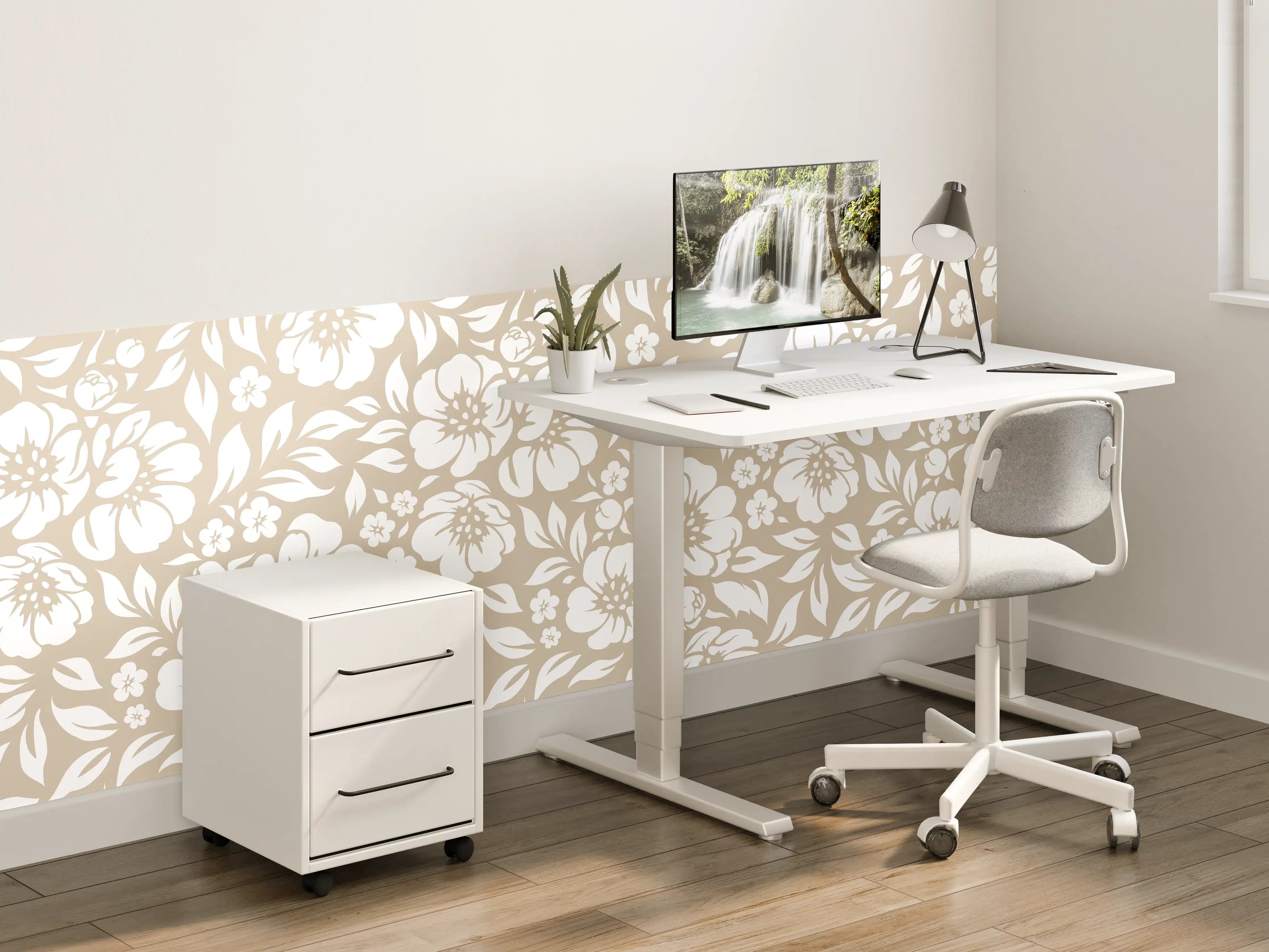 Kinderzimmer Wandgestaltung - Weiß-Grau-florale Tapete