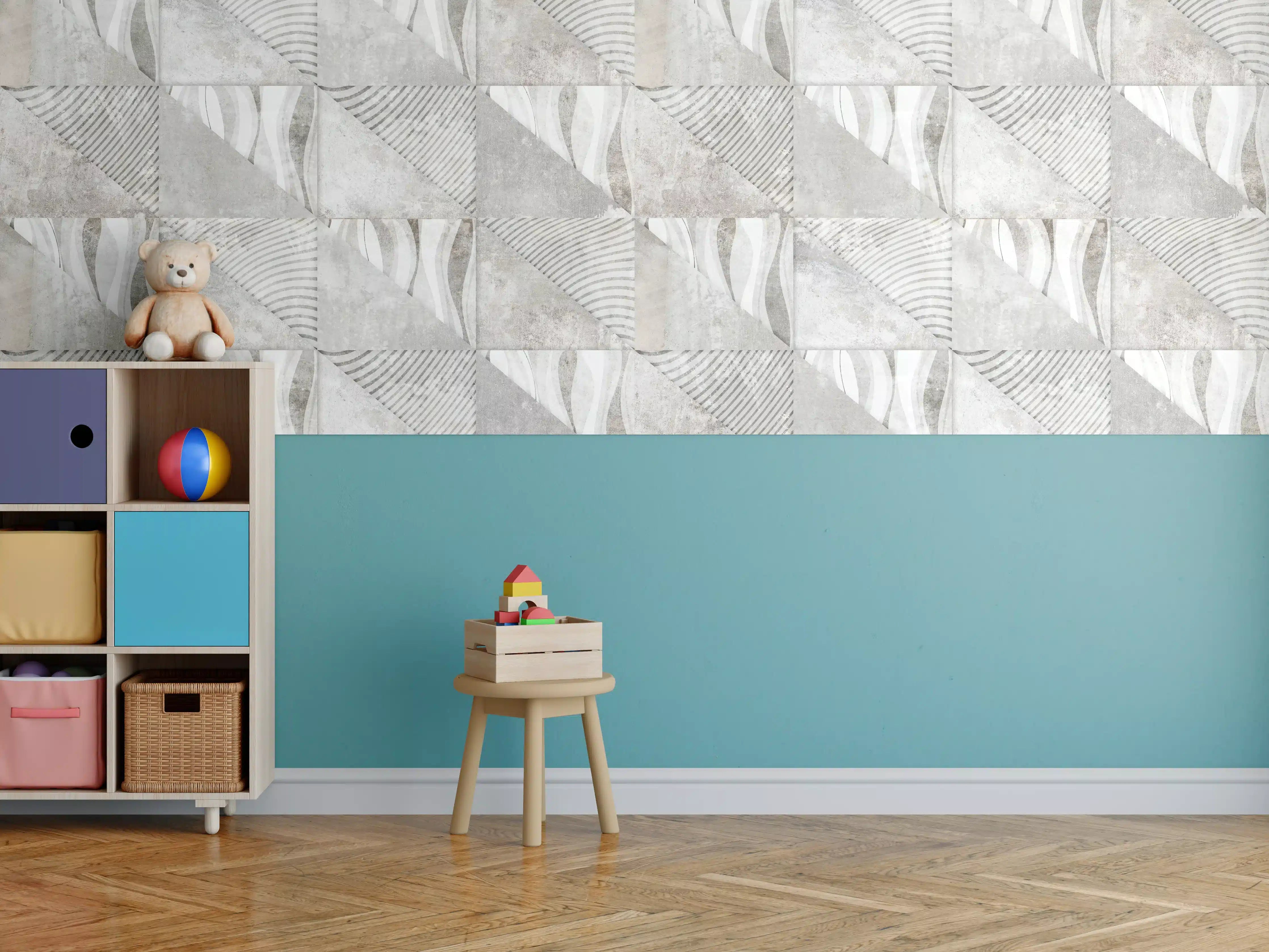 Kinderzimmer Wandgestaltung - Weiß-Graue Beton-Textur Muster