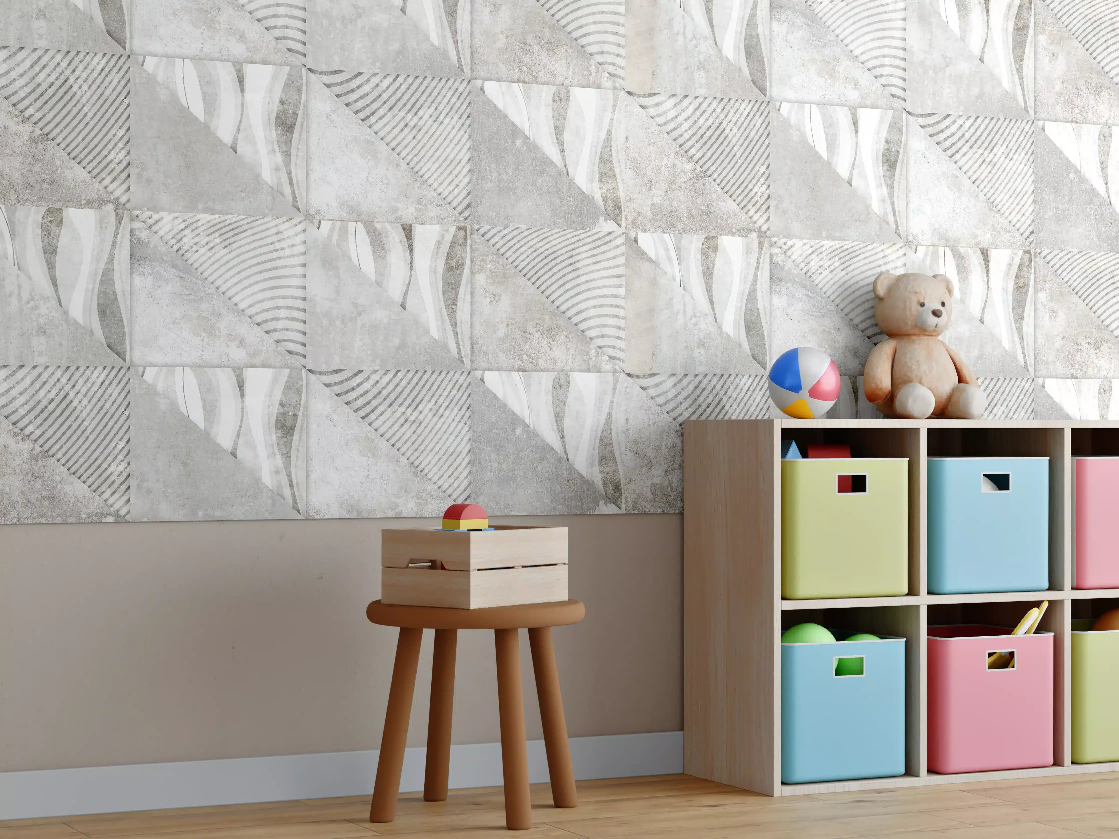 Kinderzimmer Wandgestaltung - Weiß-Graue Beton-Textur Muster