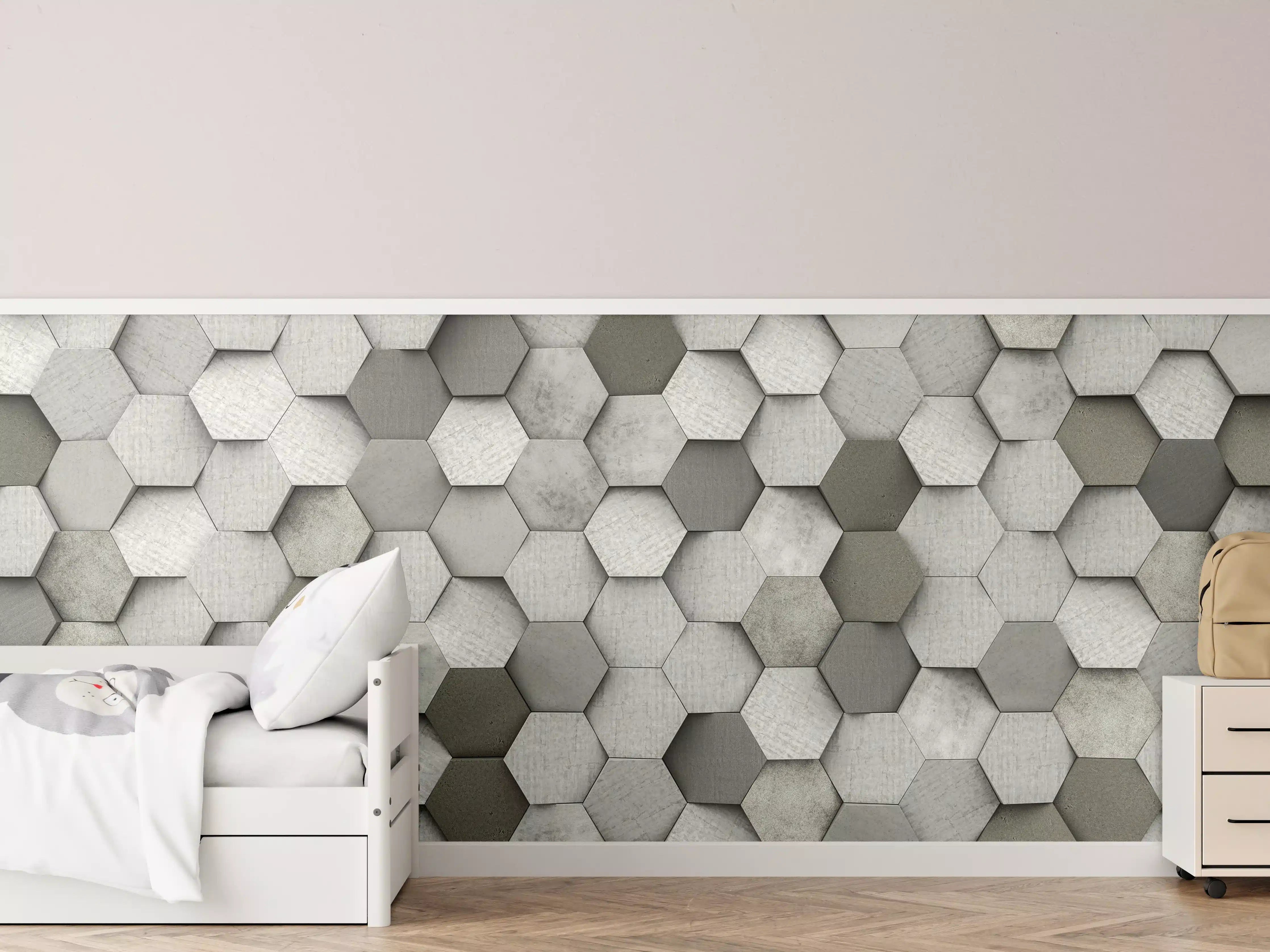Kinderzimmer Wandgestaltung - Weiß-Graue Hexagon Struktur