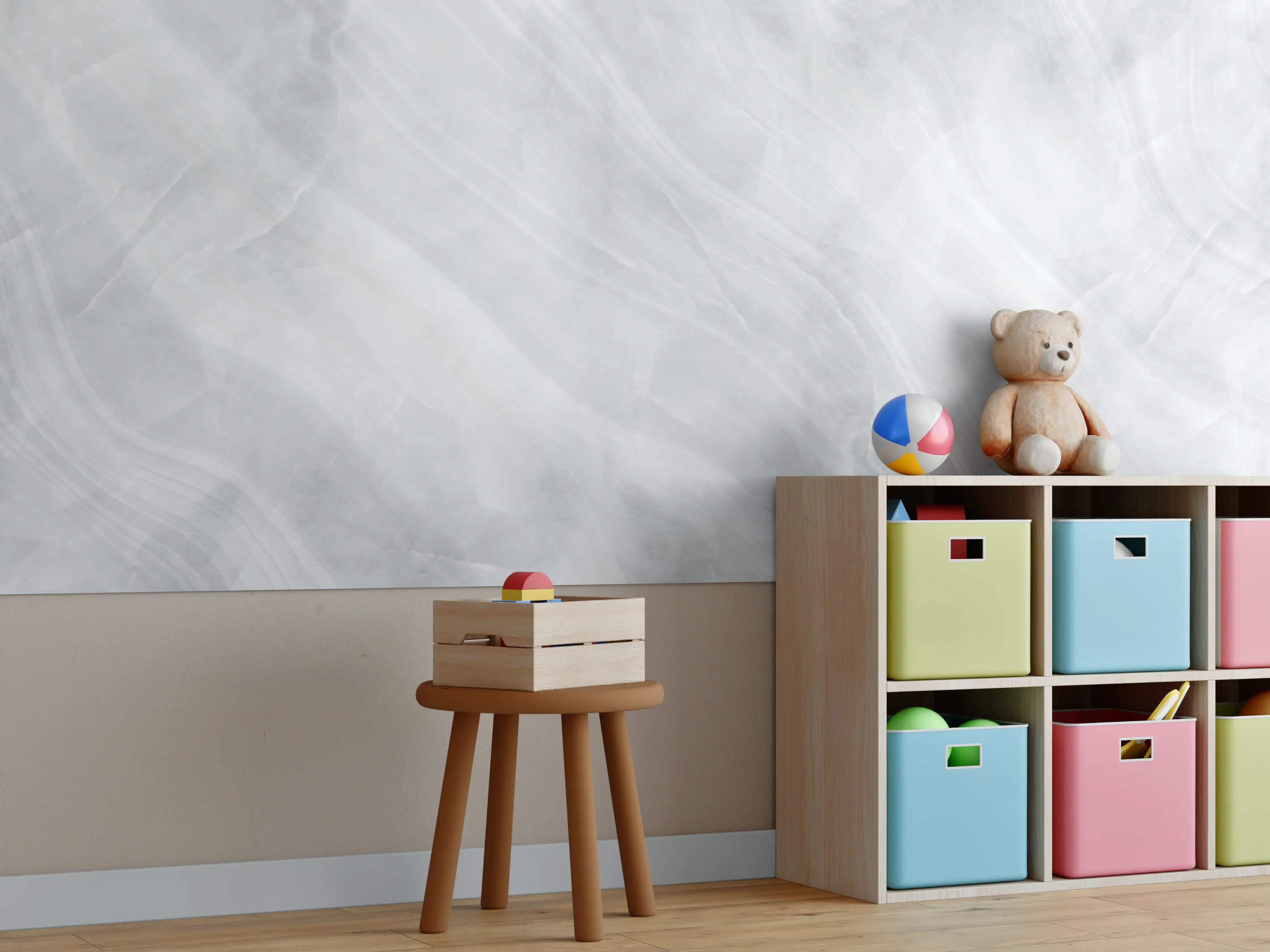 Kinderzimmer Wandgestaltung - Weiß-Grauer Marmor