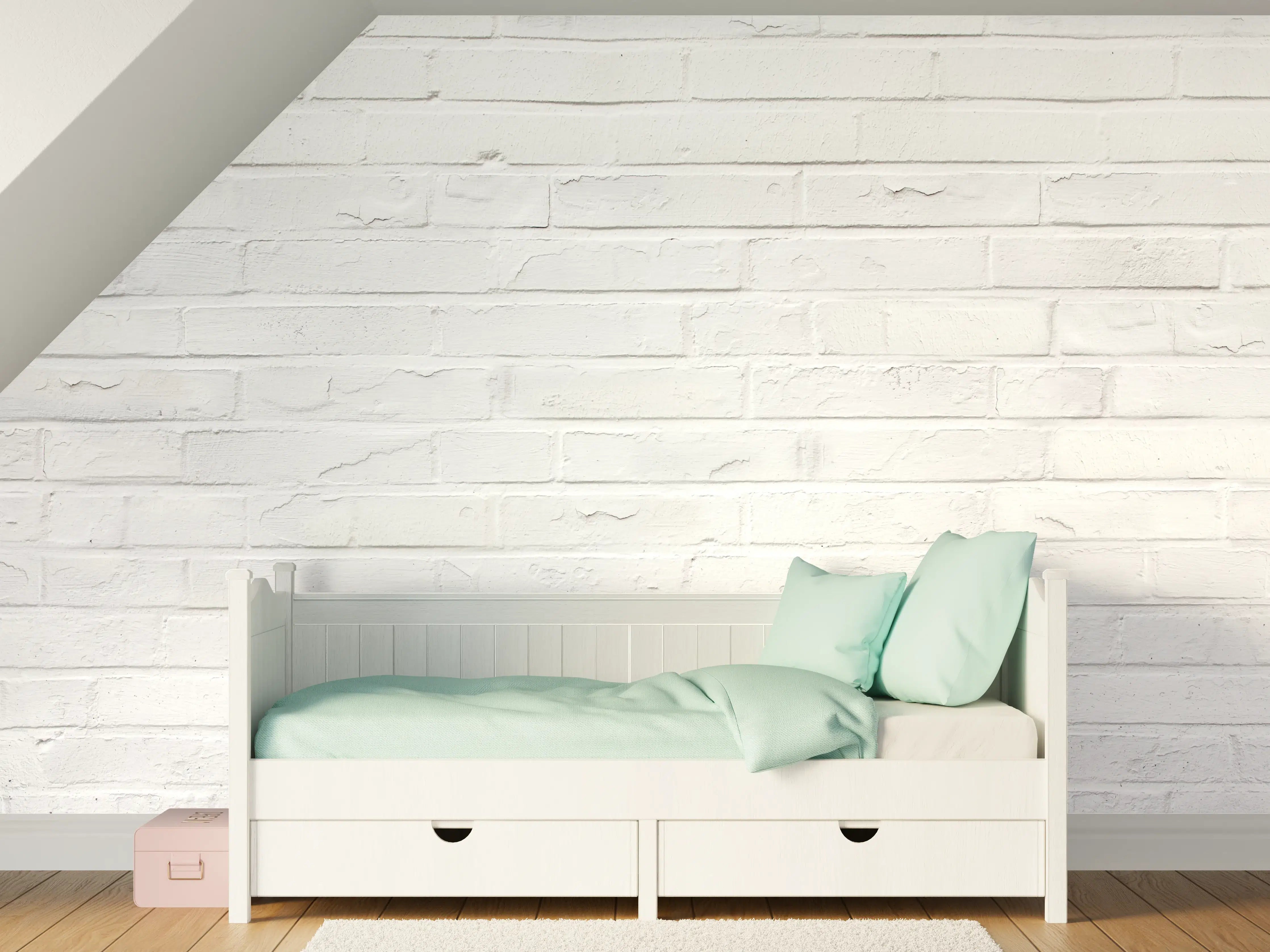 Kinderzimmer Wandgestaltung - Weiß bemalte Steinmauer