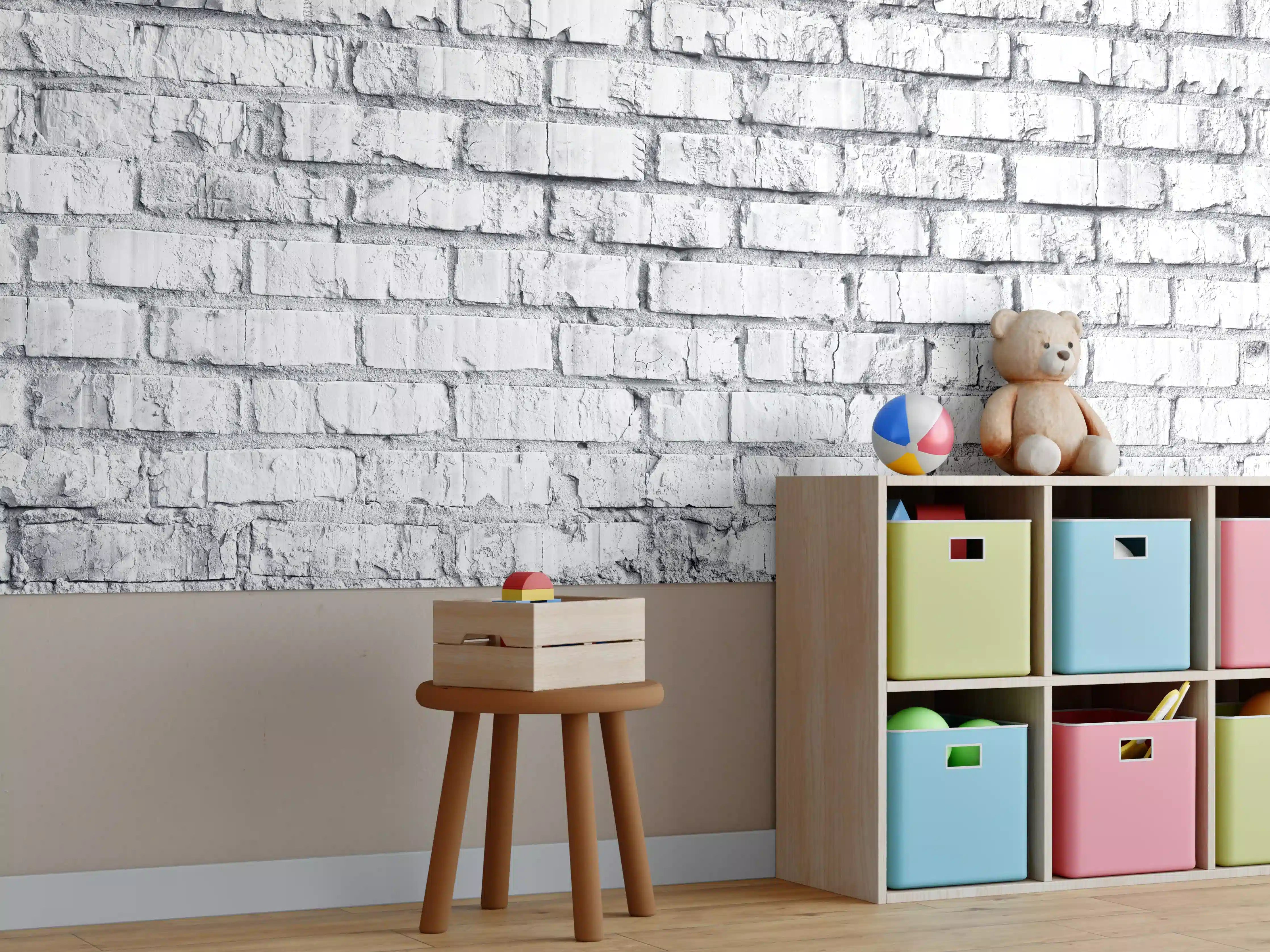 Kinderzimmer Wandgestaltung - Weiß gekalkte Ziegelmauer