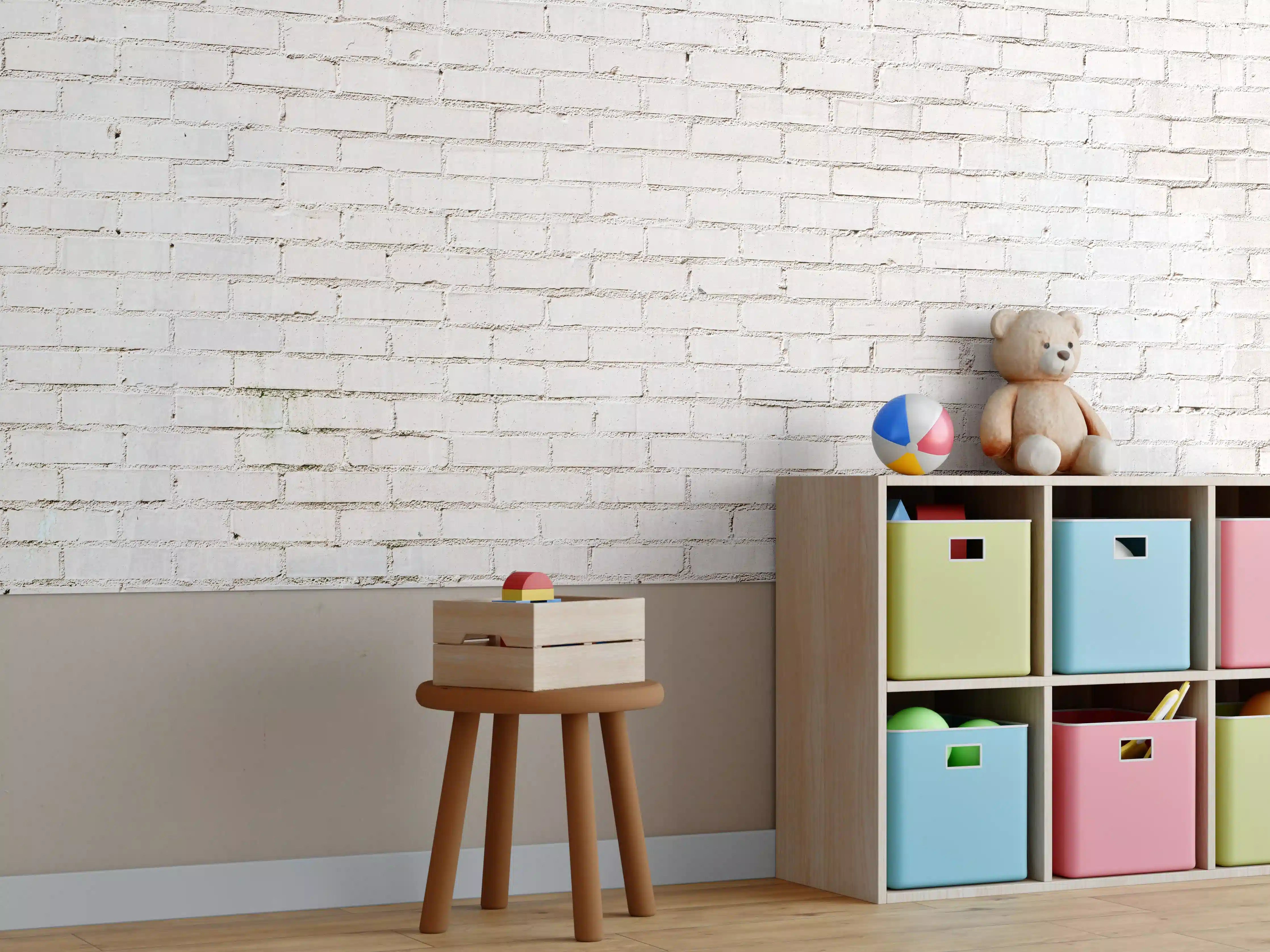 Kinderzimmer Wandgestaltung - Weiß gestrichene Ziegelwand