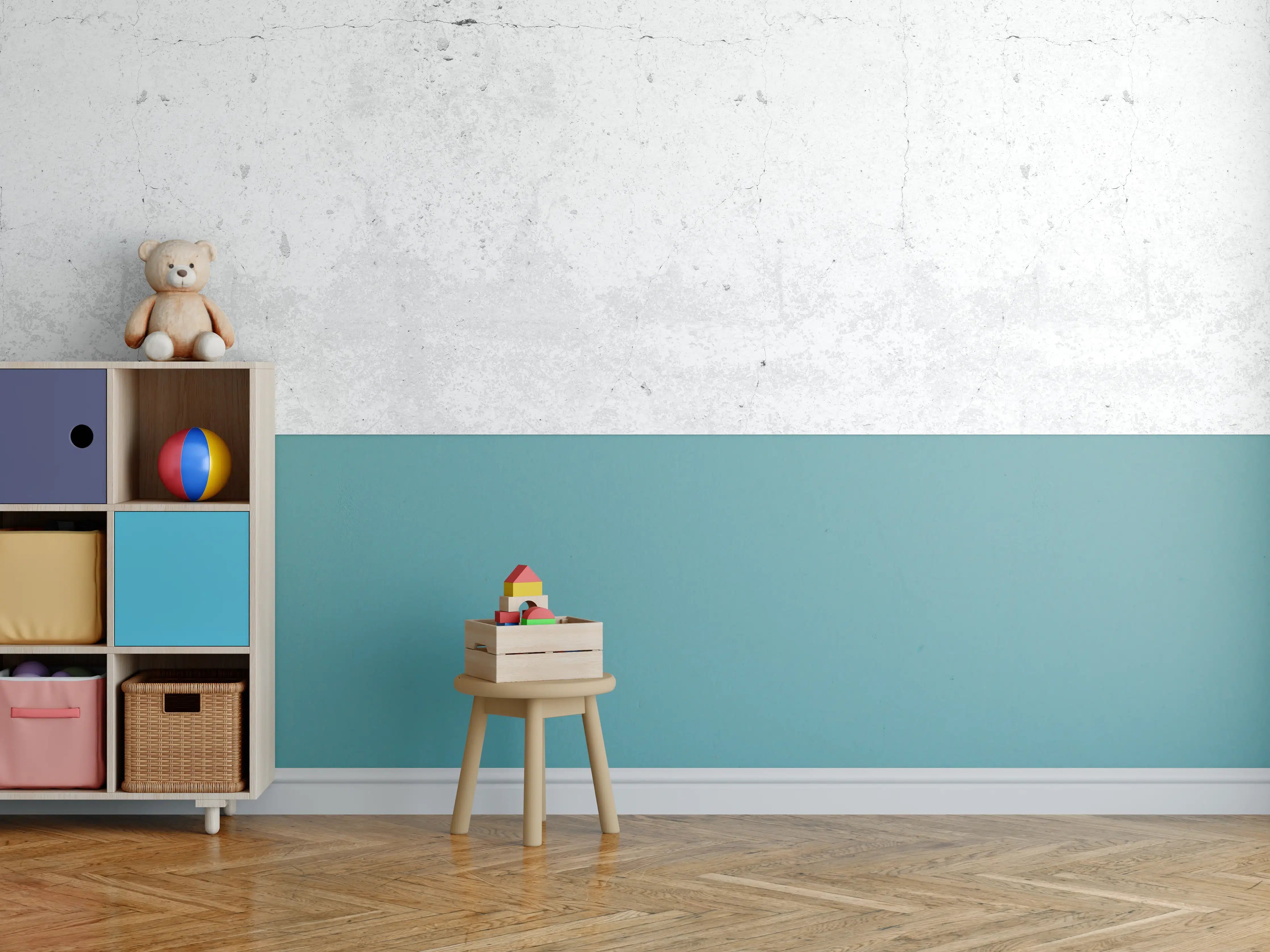 Kinderzimmer Wandgestaltung - Weiß getünchte alte Betonwand