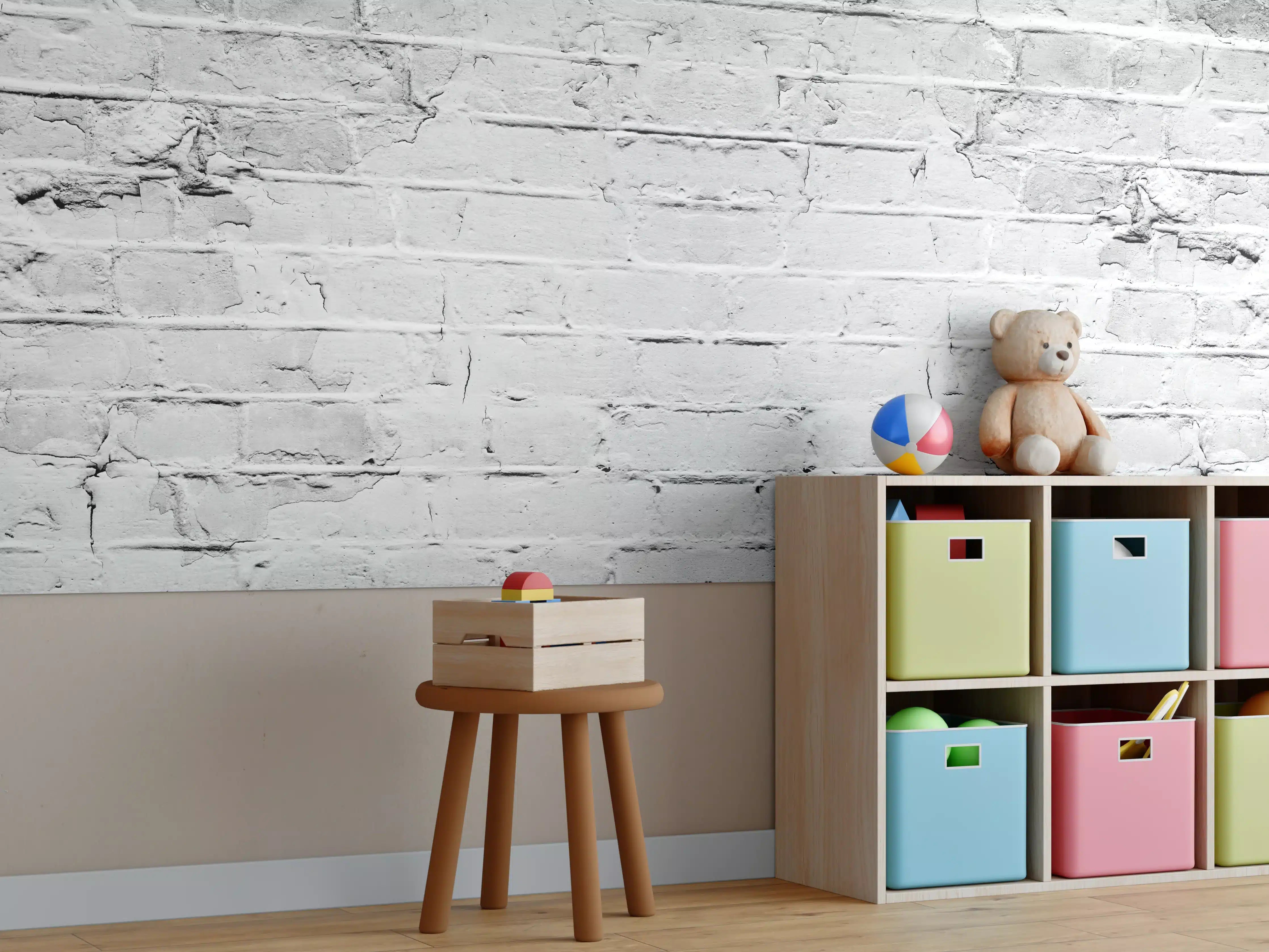 Kinderzimmer Wandgestaltung - Weiß grau beschädigte Backstein Wand