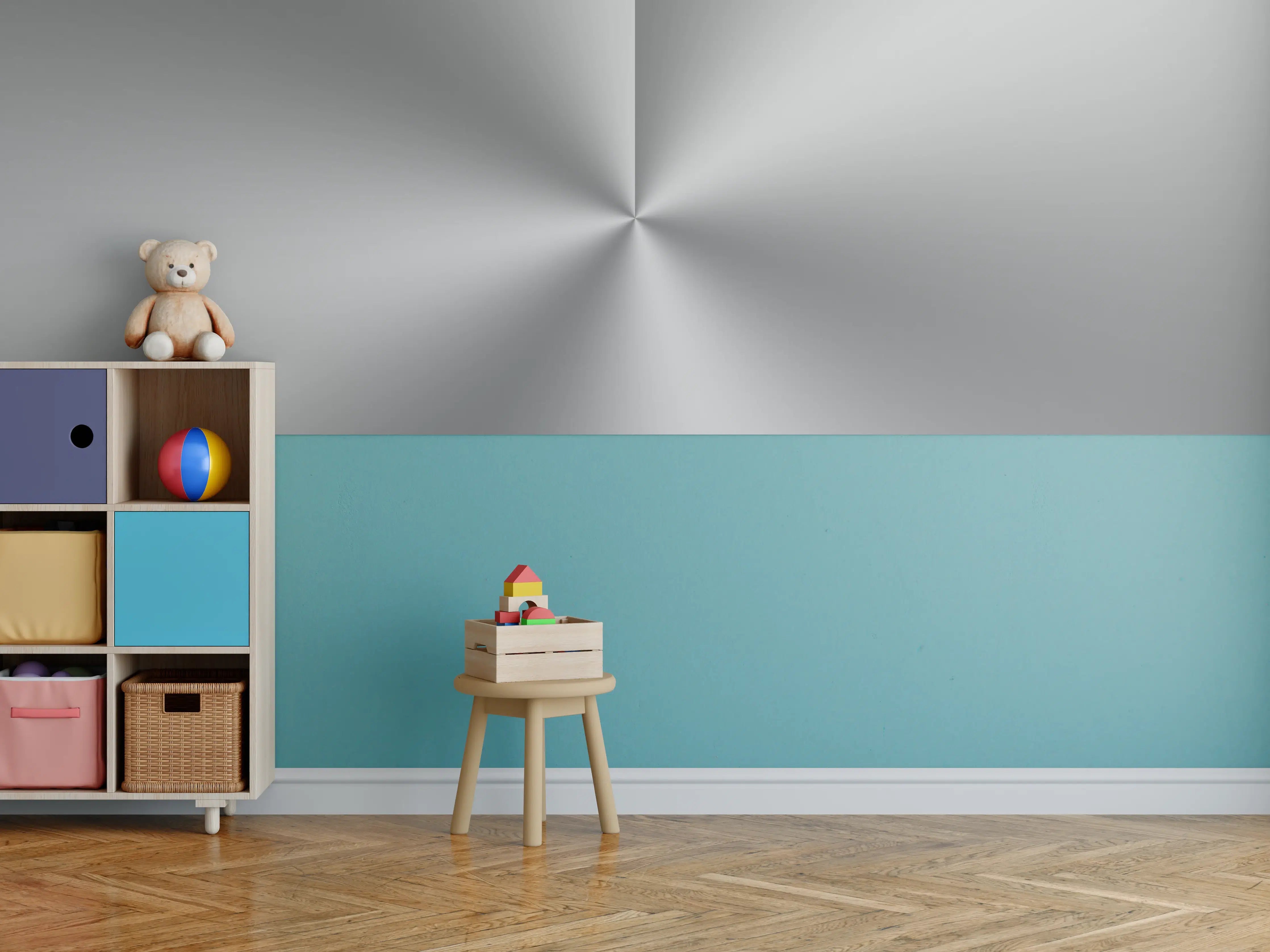 Kinderzimmer Wandgestaltung - Weiß-grau-metallic-Textur