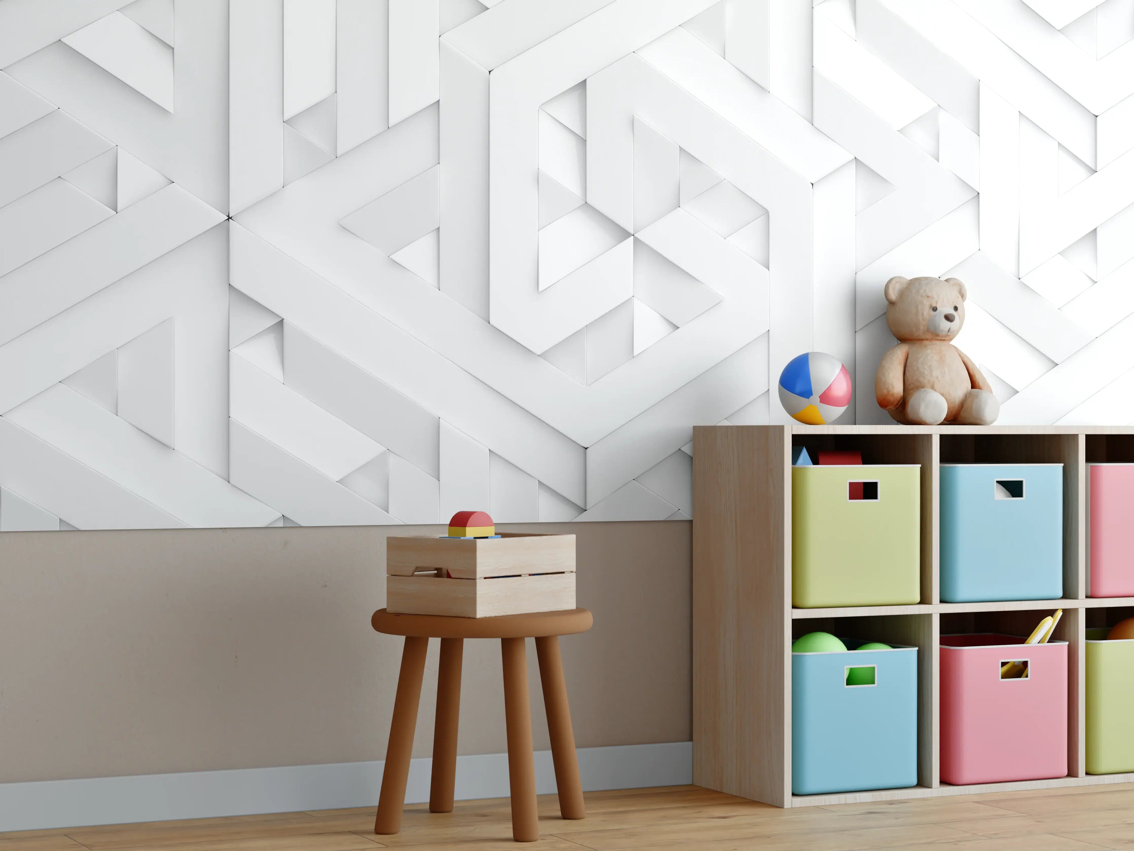 Kinderzimmer Wandgestaltung - Weiße 3D Darstellung 