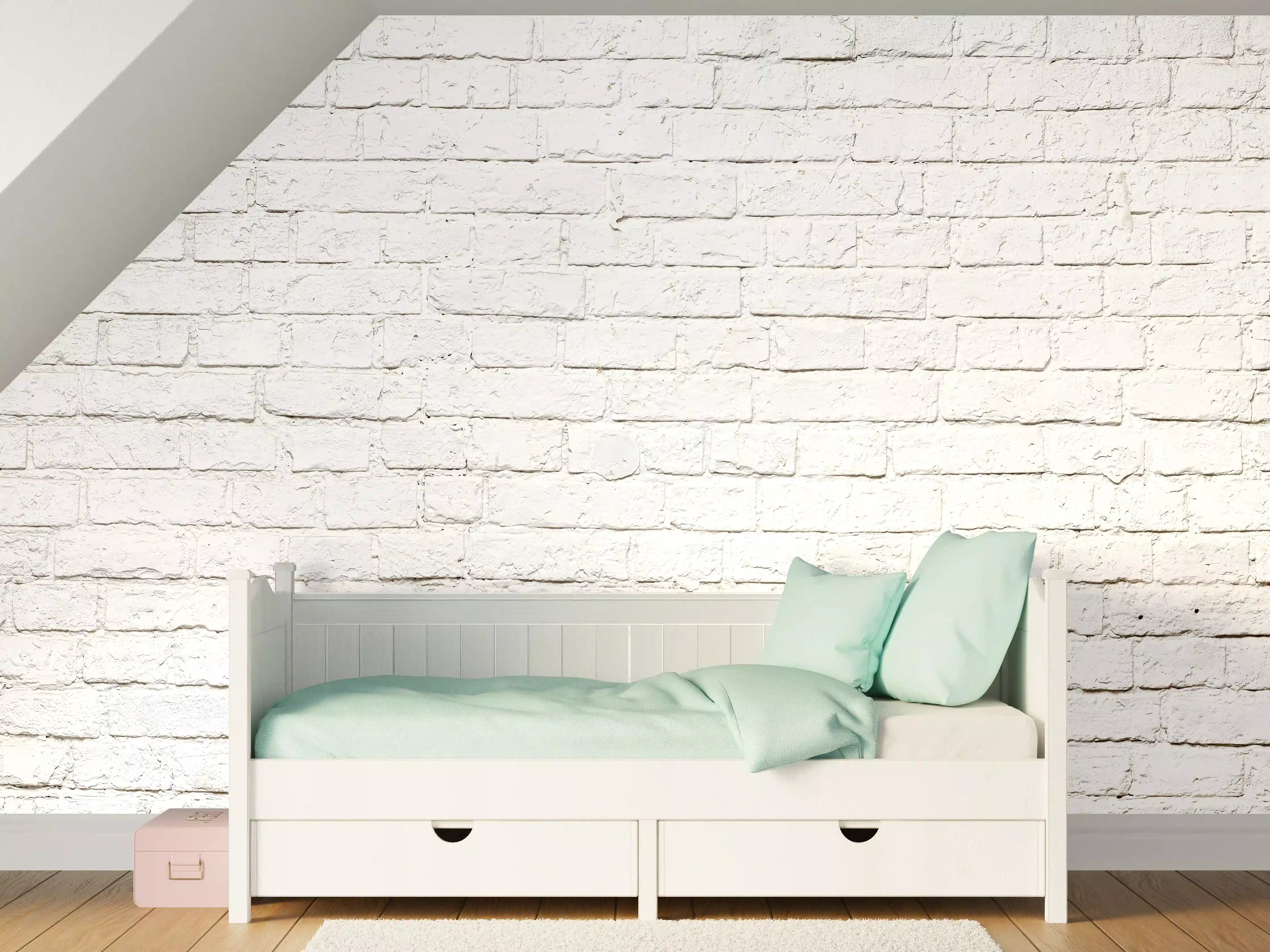 Kinderzimmer Wandgestaltung - Weiße Backsteinwand mit subtiler Struktur