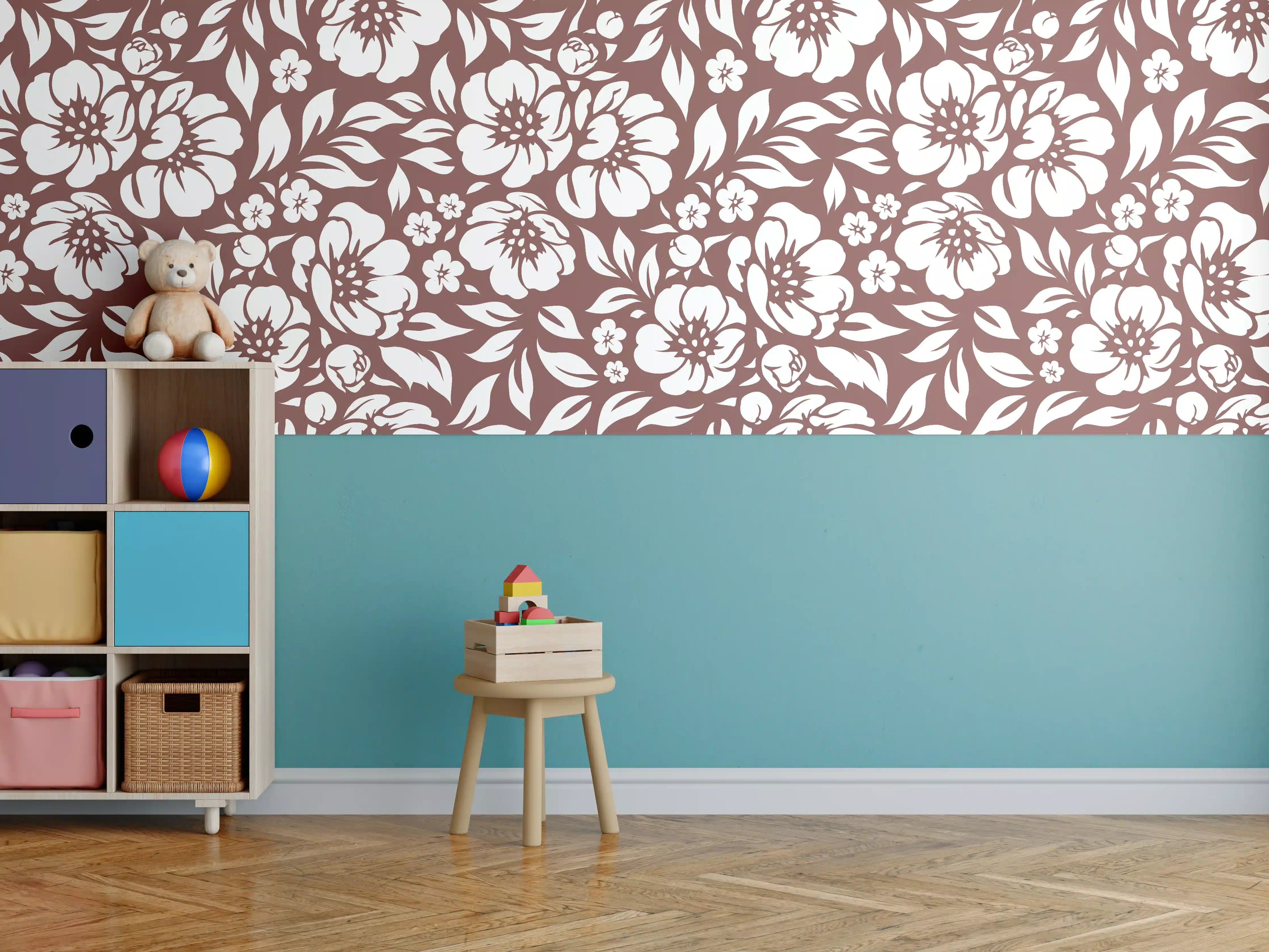 Kinderzimmer Wandgestaltung - Weiße Blumenmuster-Fliese mit grauen Nuancen