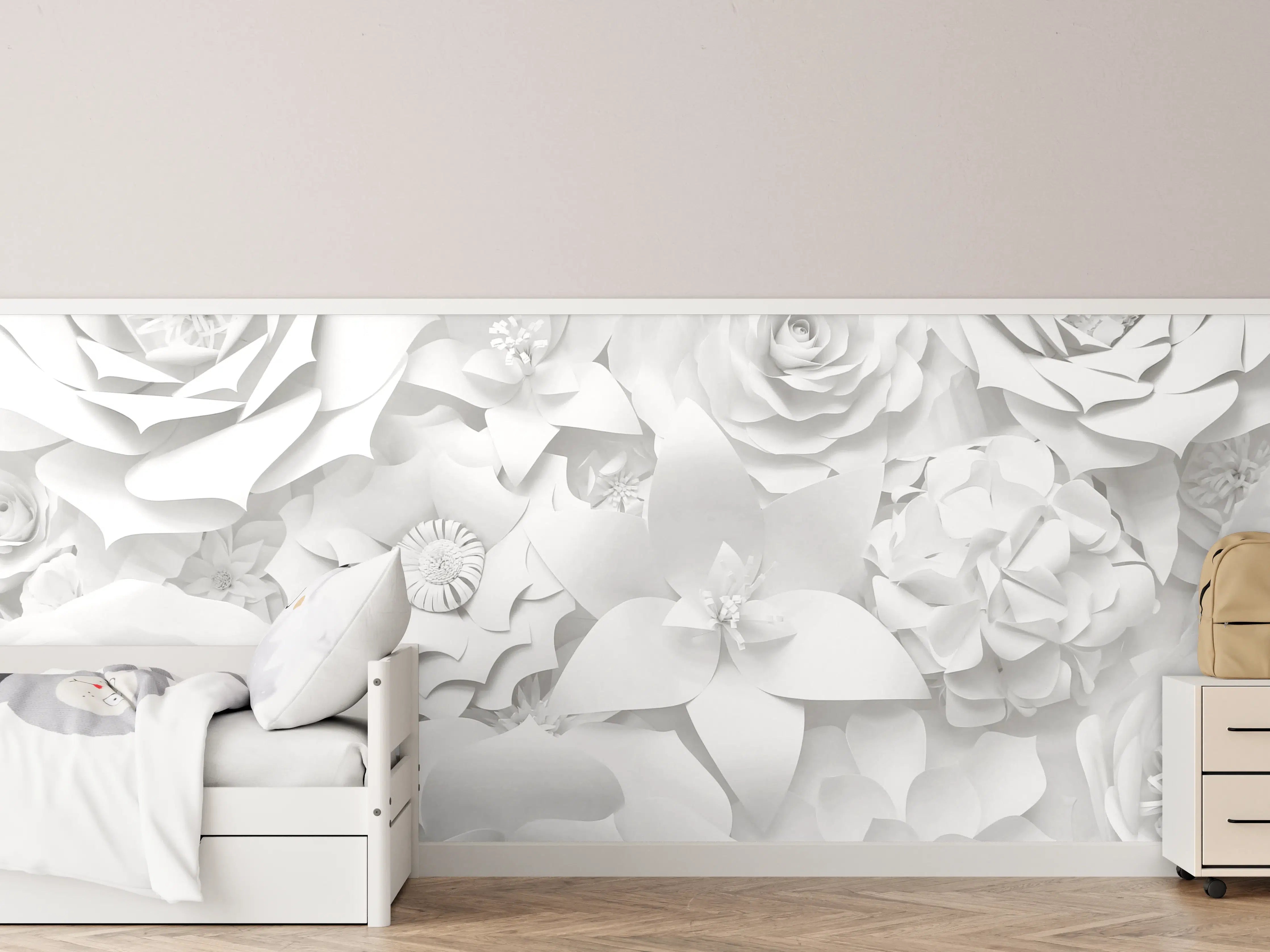 Kinderzimmer Wandgestaltung - Weiße Blumenpracht mit dezenter Textur