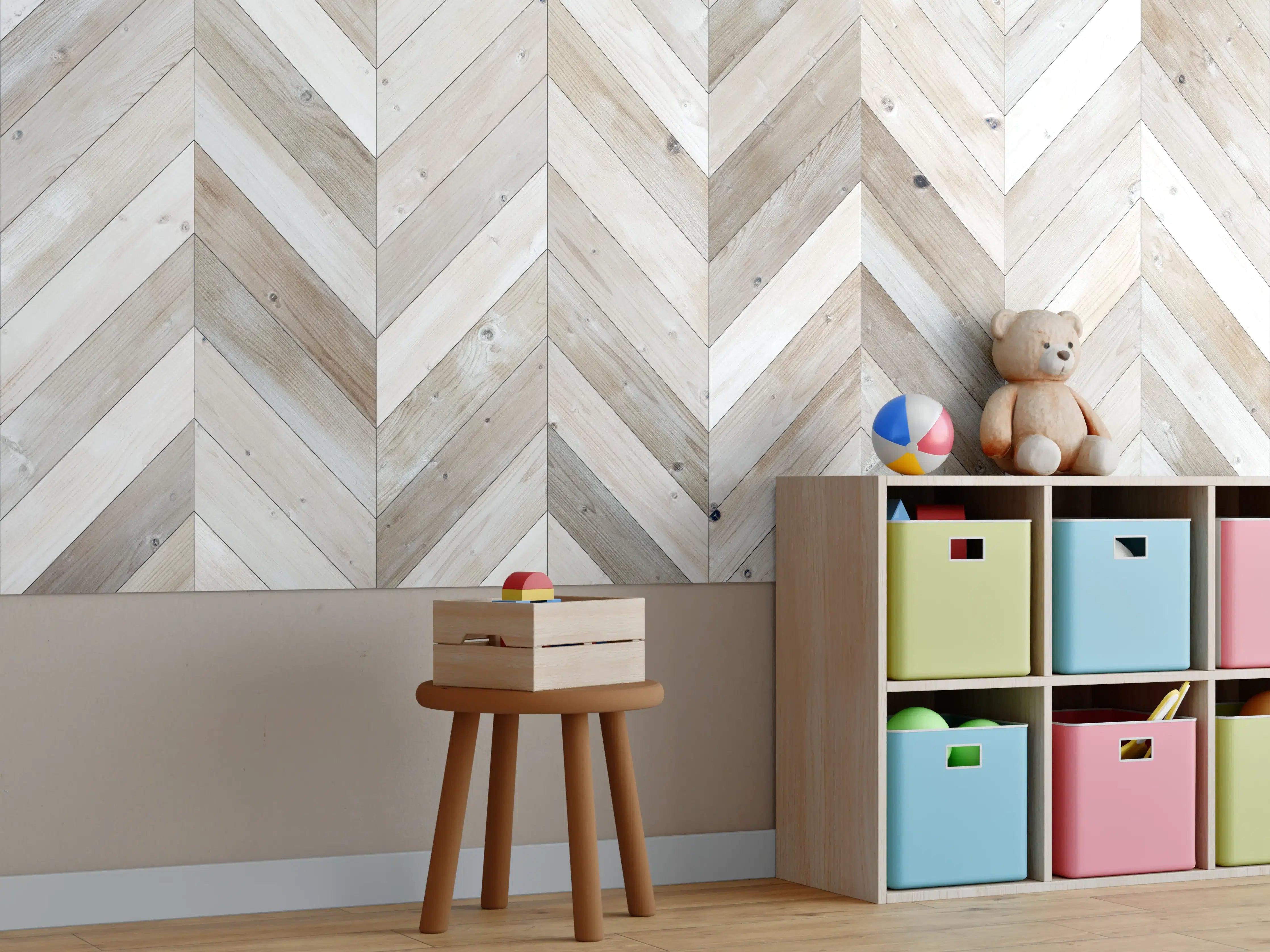 Kinderzimmer Wandgestaltung - Weiße Chevron Textur