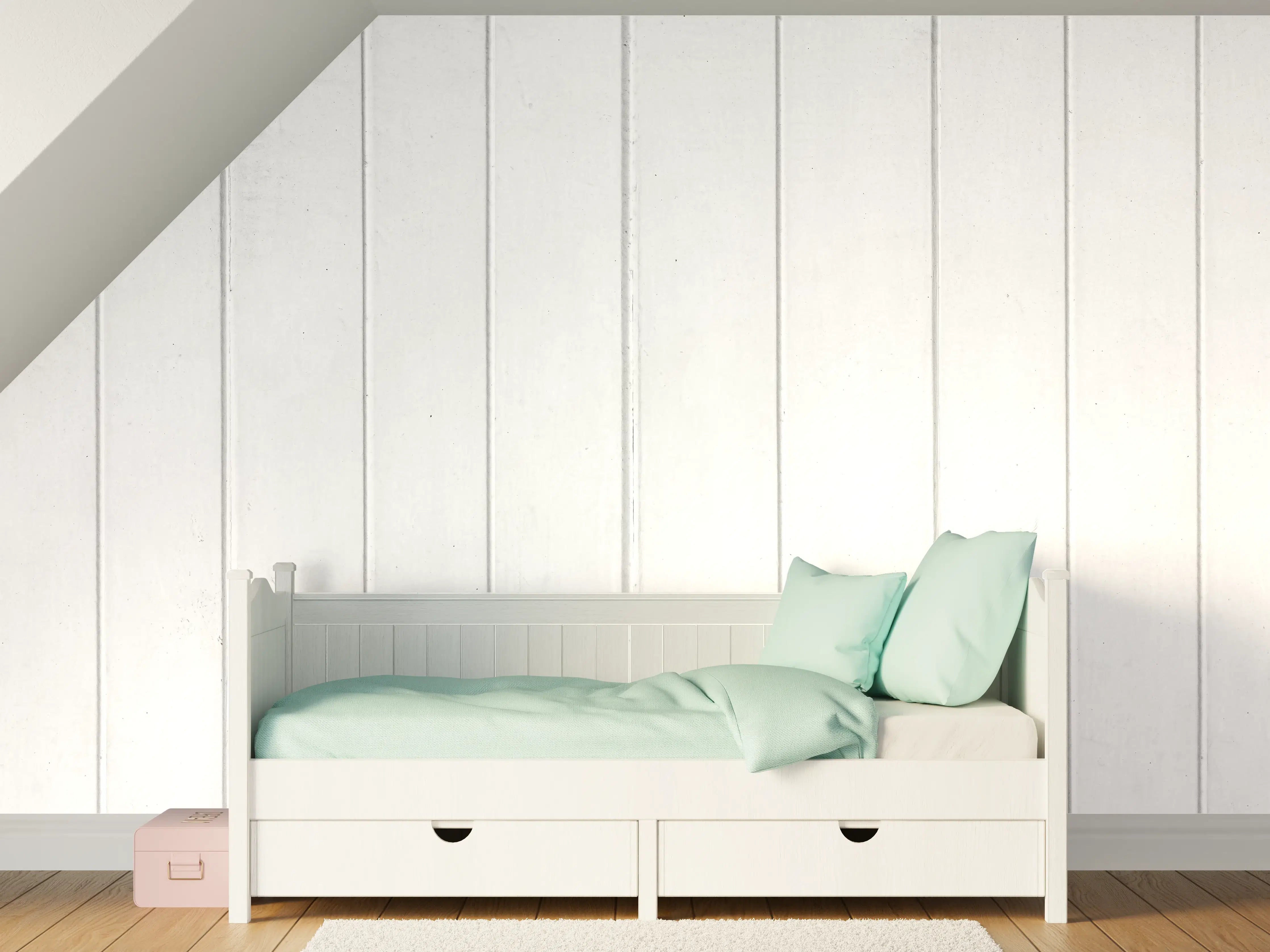 Kinderzimmer Wandgestaltung - Weiße Holzpaneele mit feiner Maserung