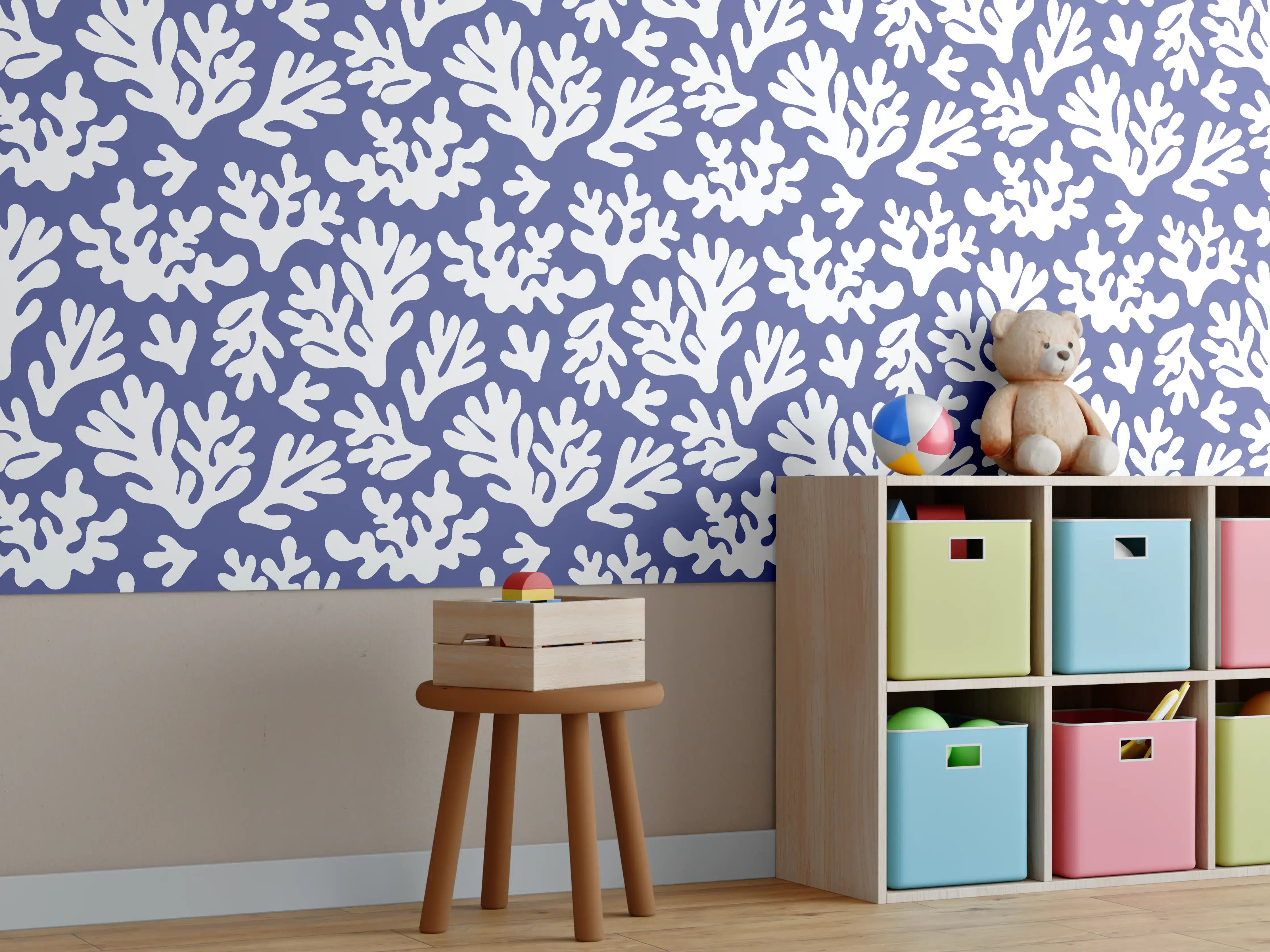 Kinderzimmer Wandgestaltung - Weiße Korallen auf Blau