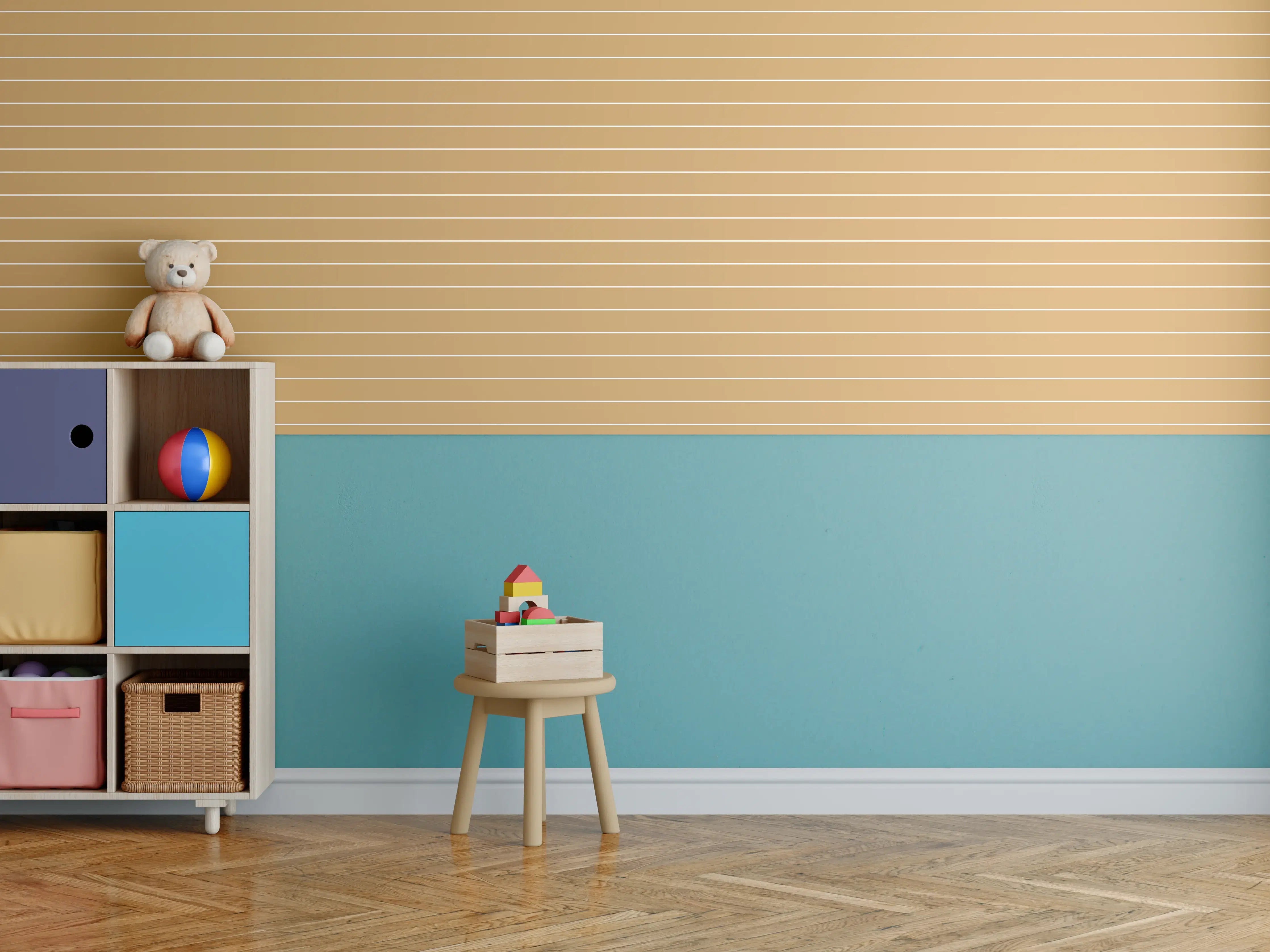 Kinderzimmer Wandgestaltung - Weiße Linie mit goldener Akzentlinie
