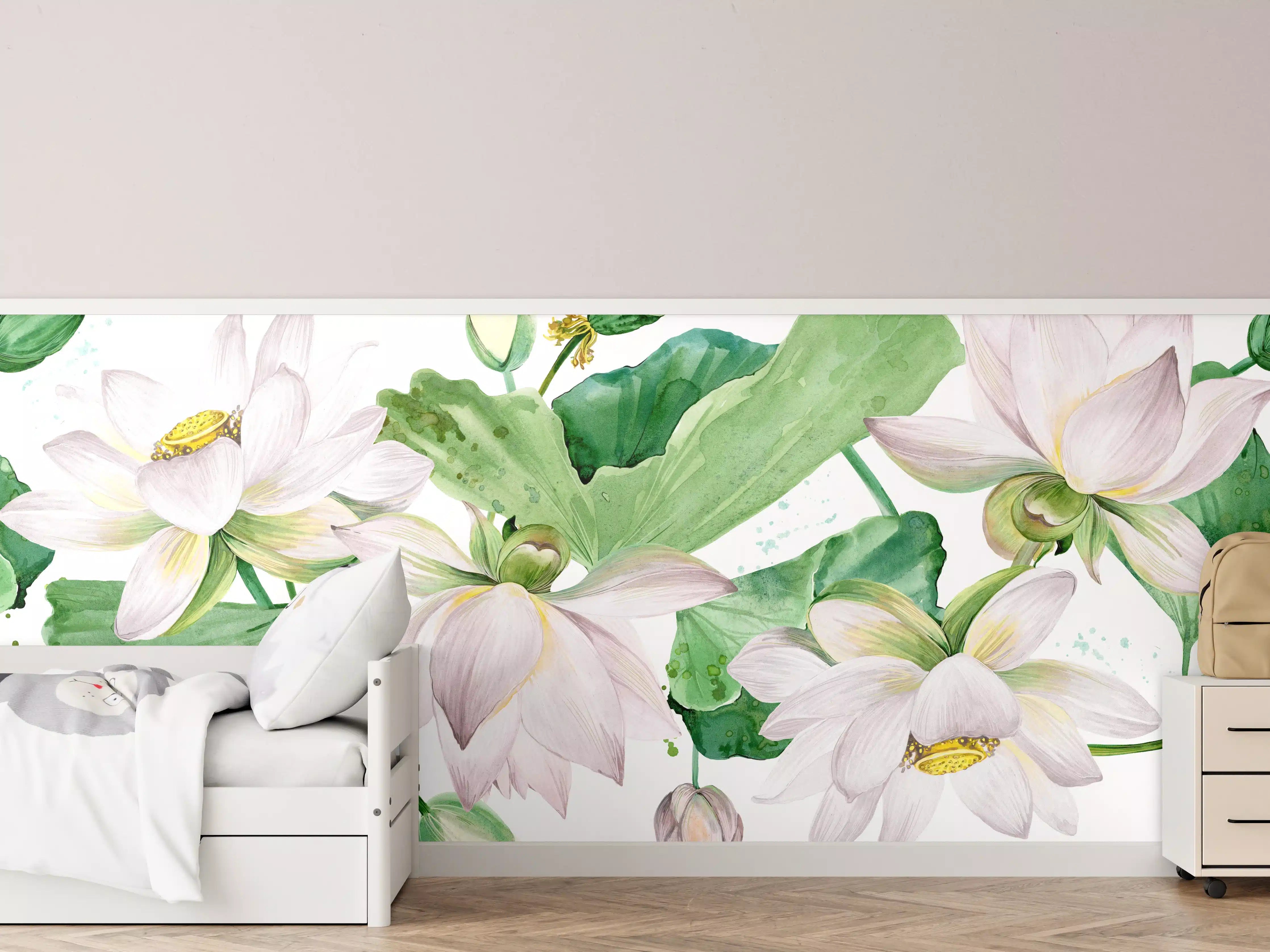 Kinderzimmer Wandgestaltung - Weiße Lotusblumen - nahtlose Muster