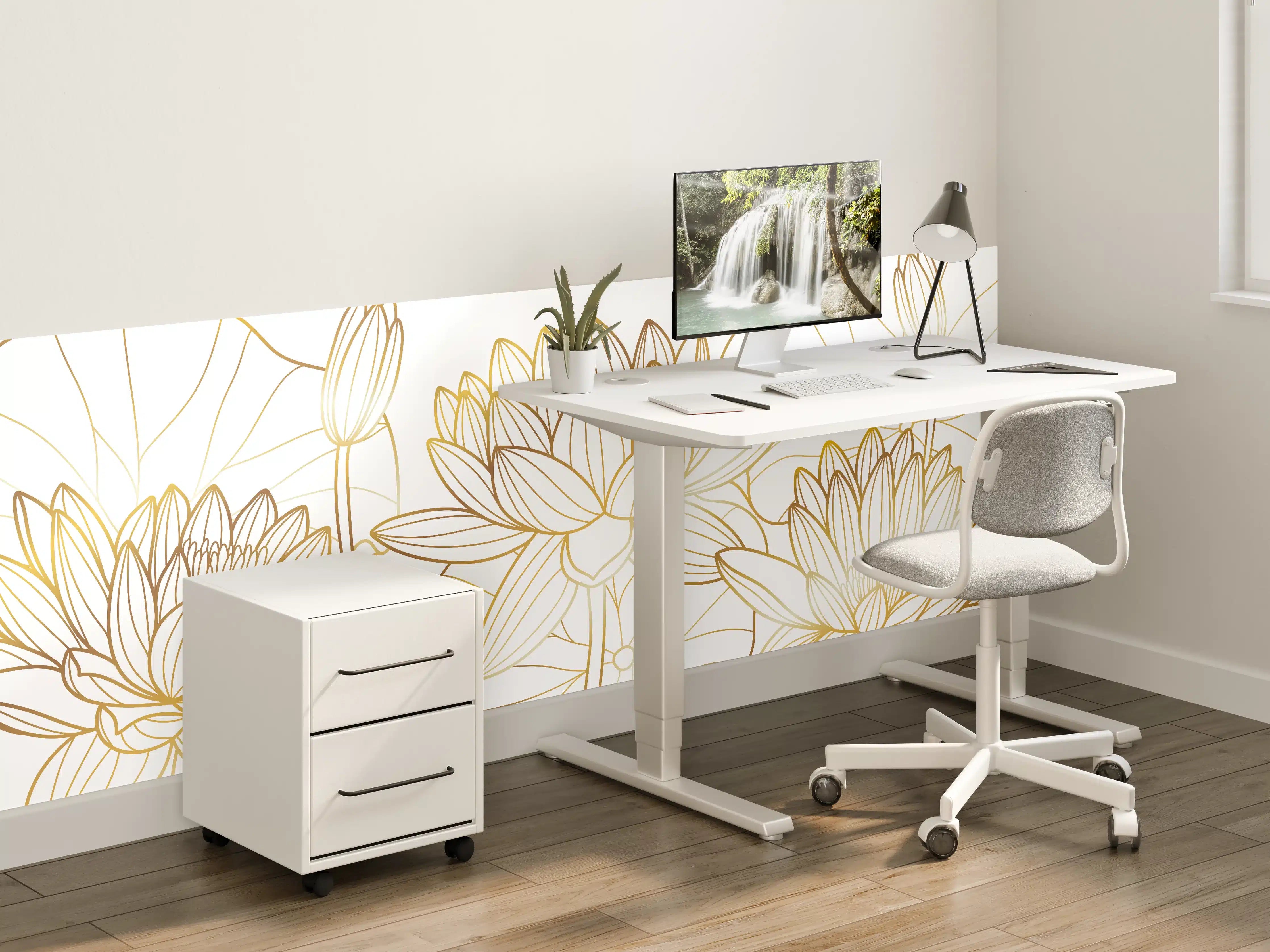 Kinderzimmer Wandgestaltung - Weiße Lotusblumen mit Goldakzenten